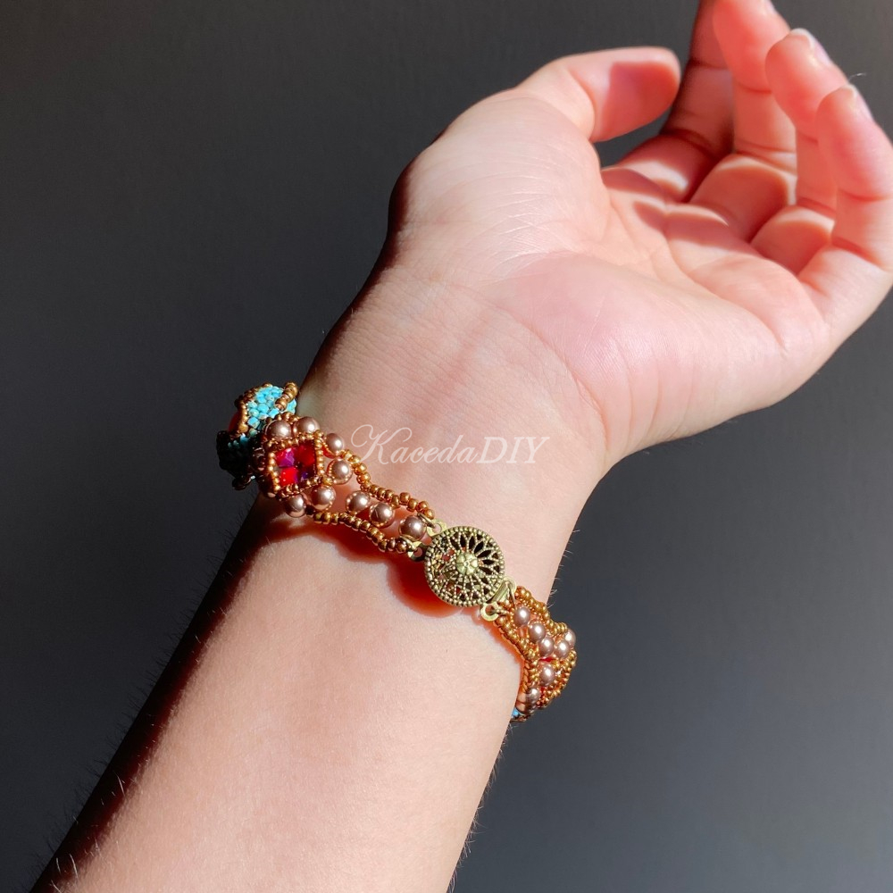 DIY Material Kits for Victorian Slide Bracelet - VS05 - Duanhuang Color Red Agate Stone