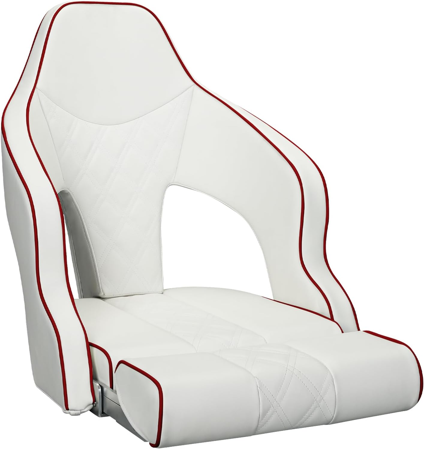 ERGOSEAT Deluxe Pro High Back Boat Seat Premium Sports Flip Up Captain Boat Seat with Armrests (White/White/Red)