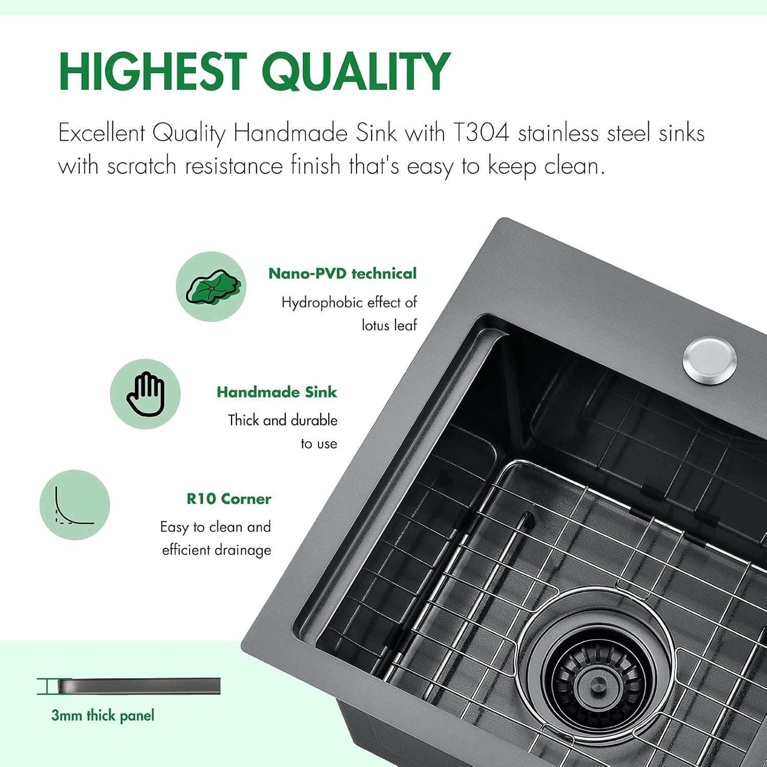 EcoChannels Small Bar Prep Sink Workstation or Kitchen Sink 15 x 15 x 10-inch 16 Gauge (Gunmetal Black)