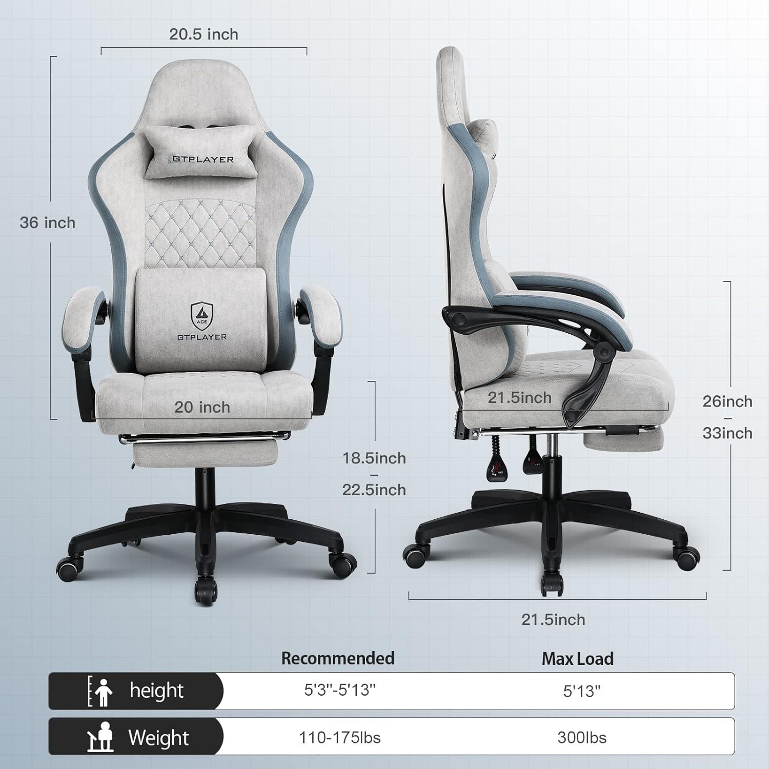 GTPLAYER gaming chair with foot rest
