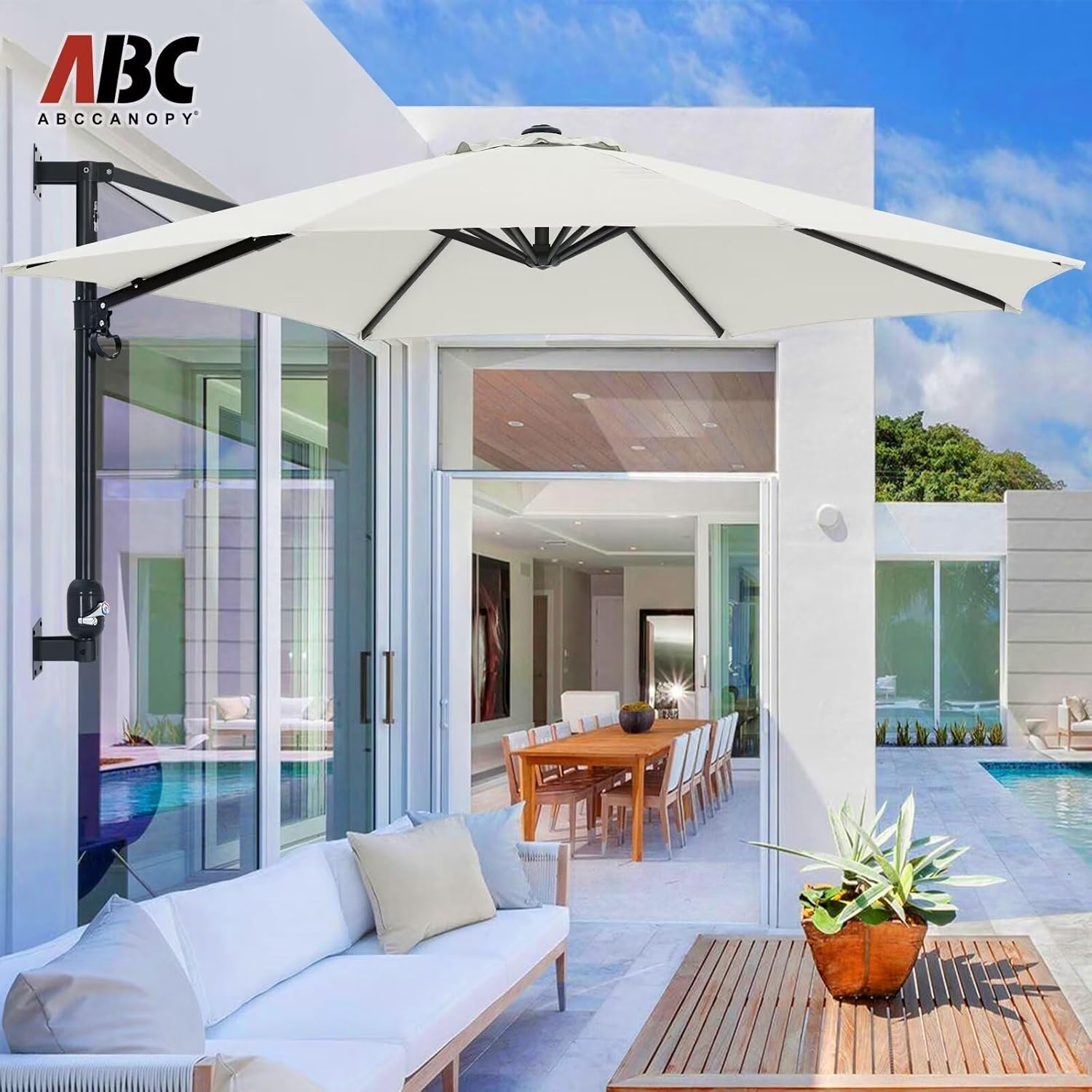 ABCCANOPY Patio Umbrella 10FT - Wall Mount Outdoor Hanging Sunshade Beige
