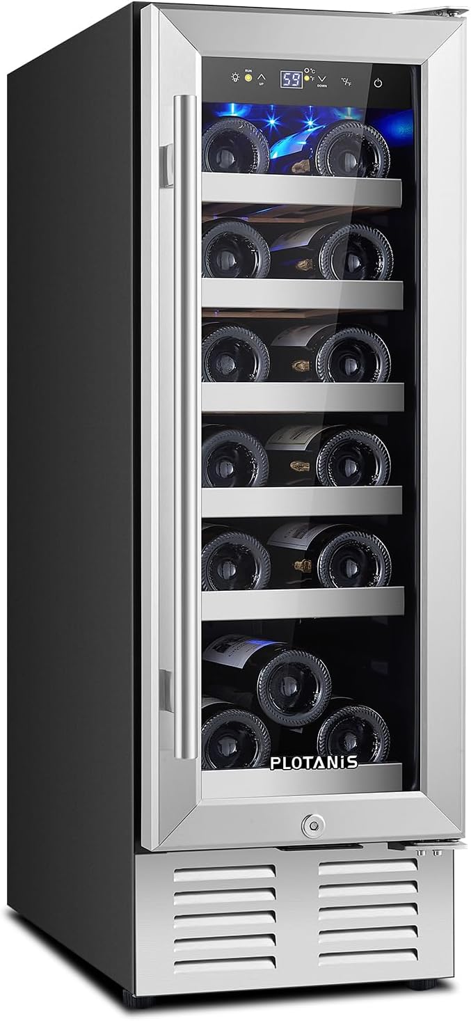 Plotanis 12 Inch Wine Fridge Under Counter 18 Bottles Wine Cooler Refrigerator