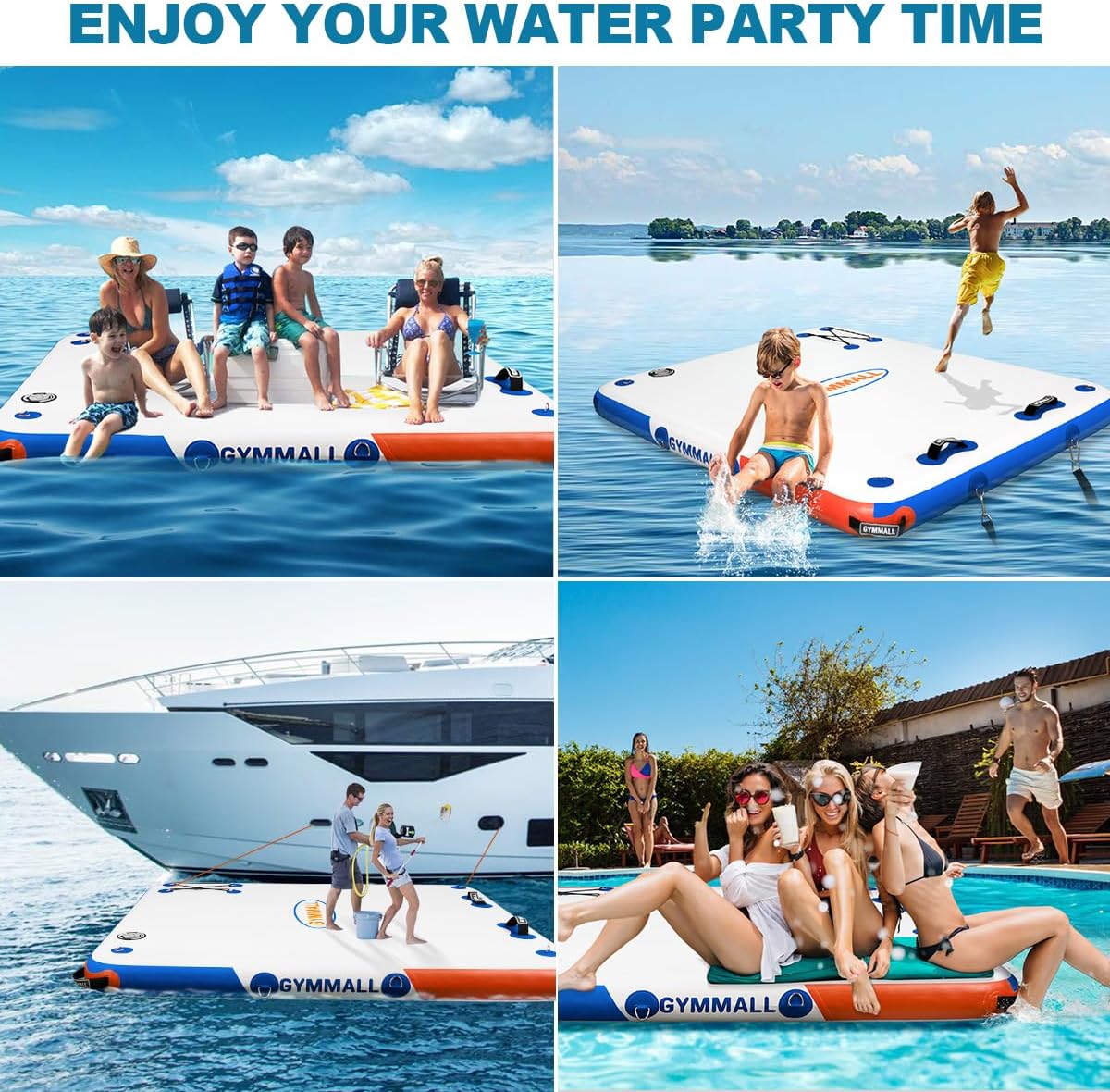  GYMMALL Inflatable Floating Dock Platform, 10FT Air Dock Platform Floating Island Raft with None-Slip Surface, 6in Thick