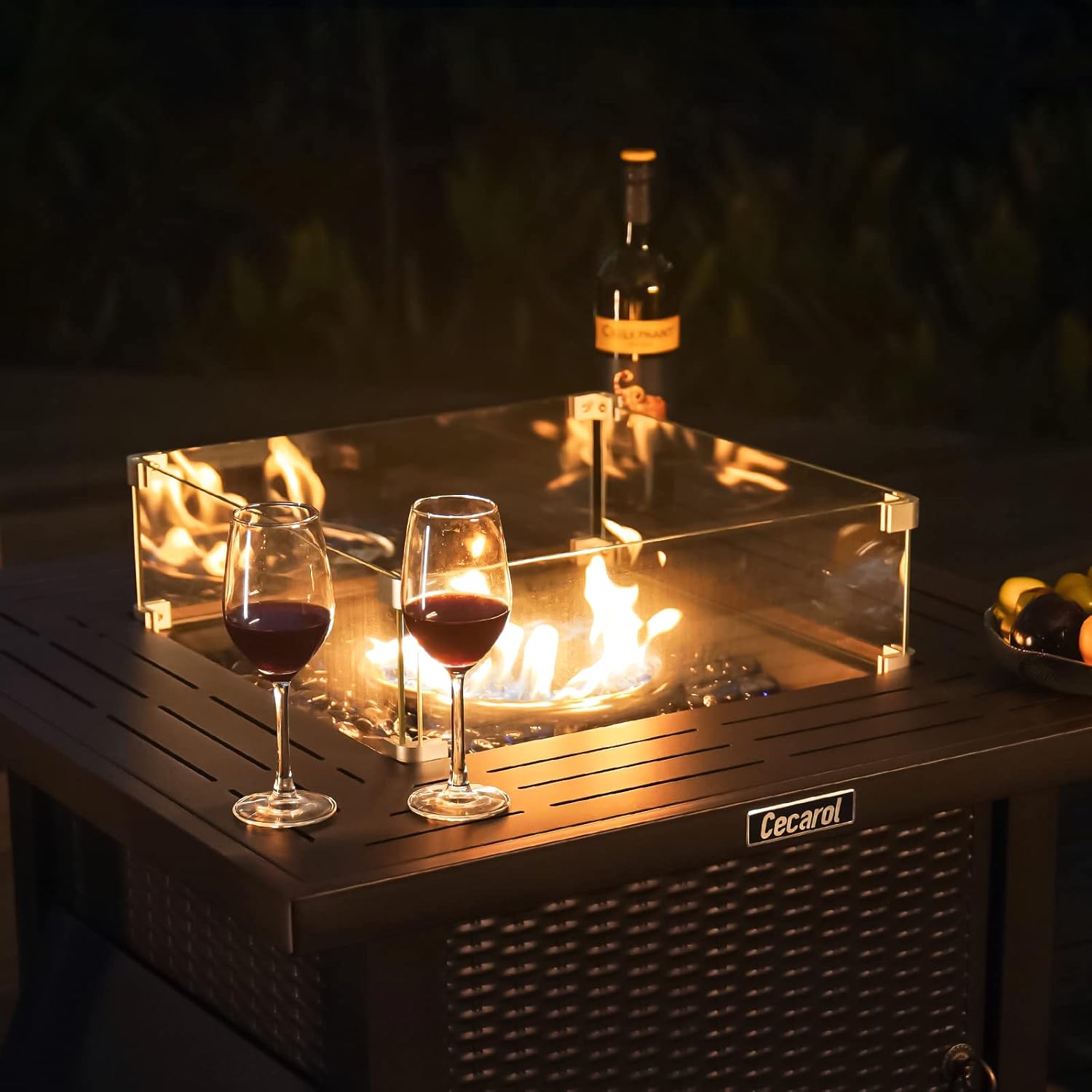 Cecarol 32 in Outdoor Propane Gas Fire Pit Table Electronic Pulse Ignition, Glass Wind Guard