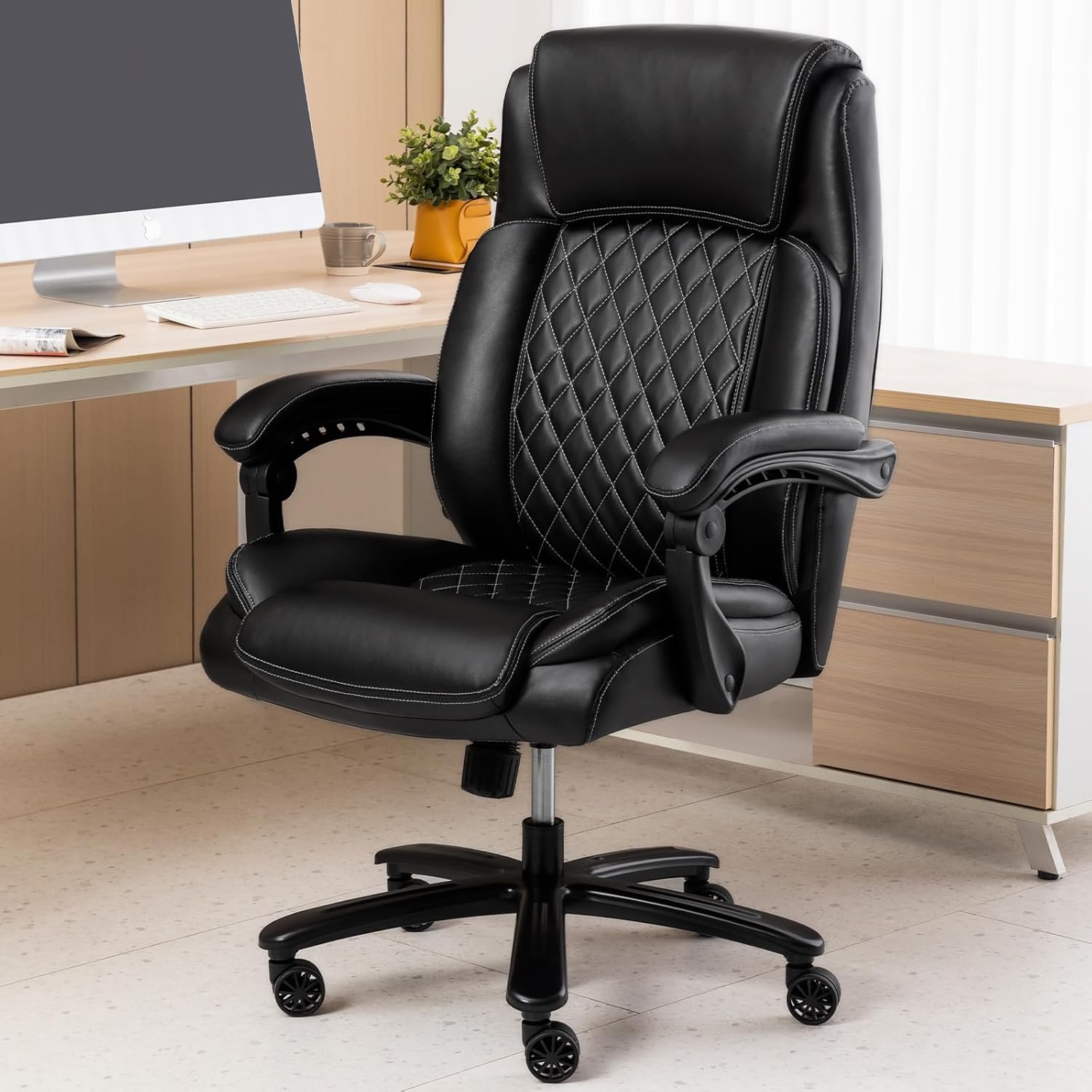 Hramk Big and Tall 500LBS Heavy Duty Executive Office Chair, Bonded Leather (Black)