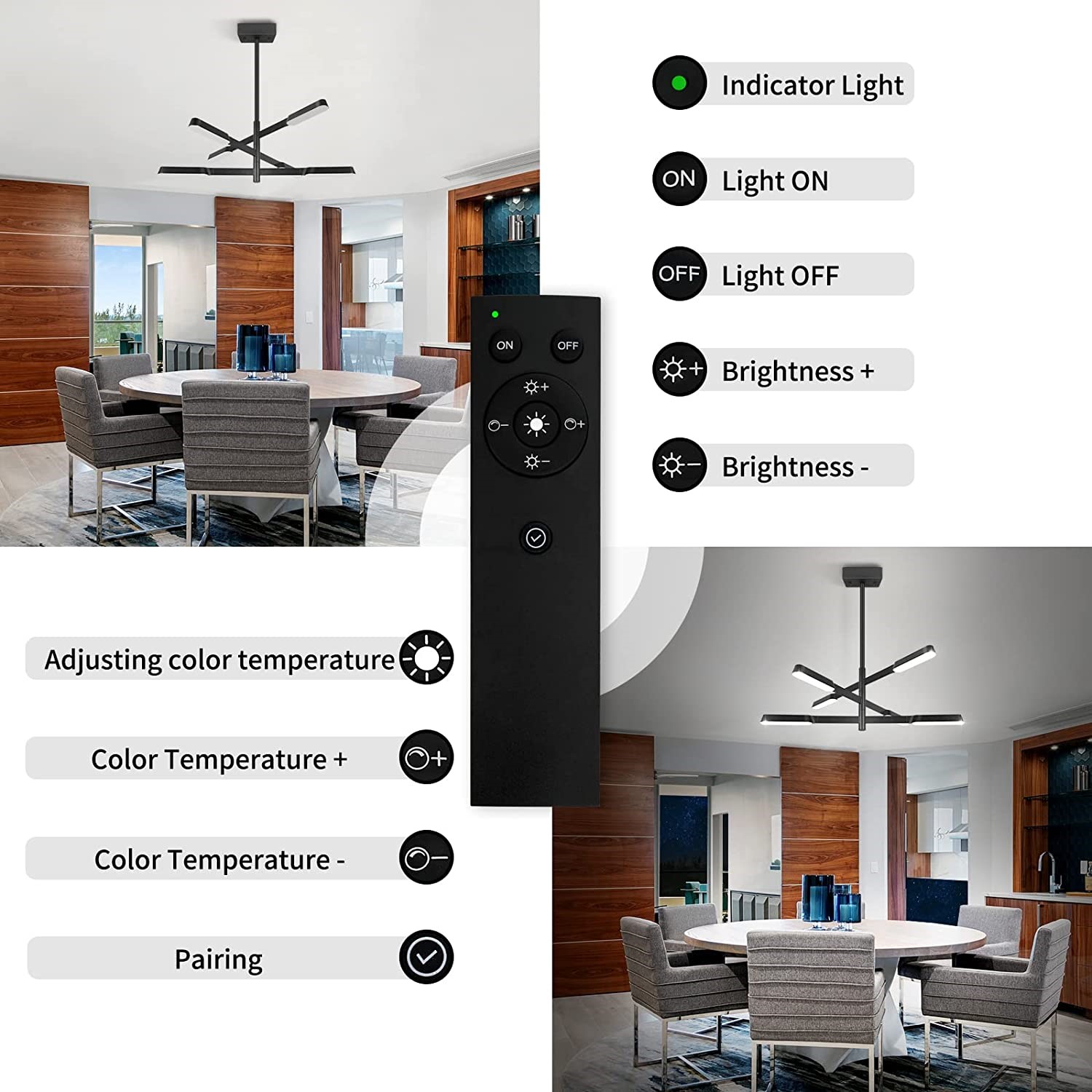 OKELI Black Chandelier, Modern Ceiling lsland Light Fixture, 6-Light Dimmable 3000K-6000K  OKELI Black Chandelier, Modern Ceiling lsland Light Fixture, 6-Light Dimmable 