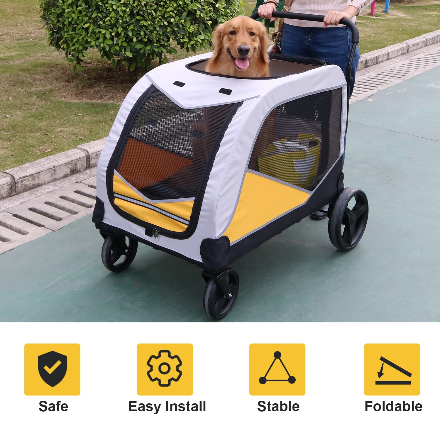 Evniyn Large Dog Stroller for Medium Dogs, Dog Wagon for Large Dogs and Small Dogs