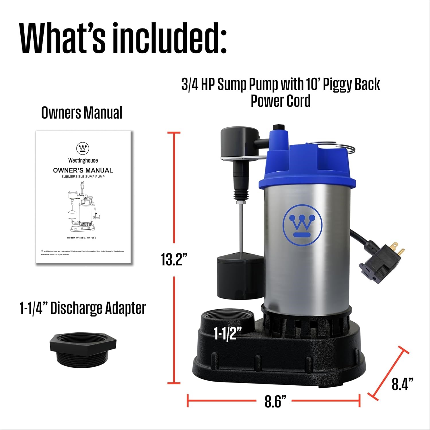 Westinghouse - 3/4 HP Automatic Submersible Sump Pump with Integrated Vertical Float Switch, Pumps 6000 Gallons Per Hour