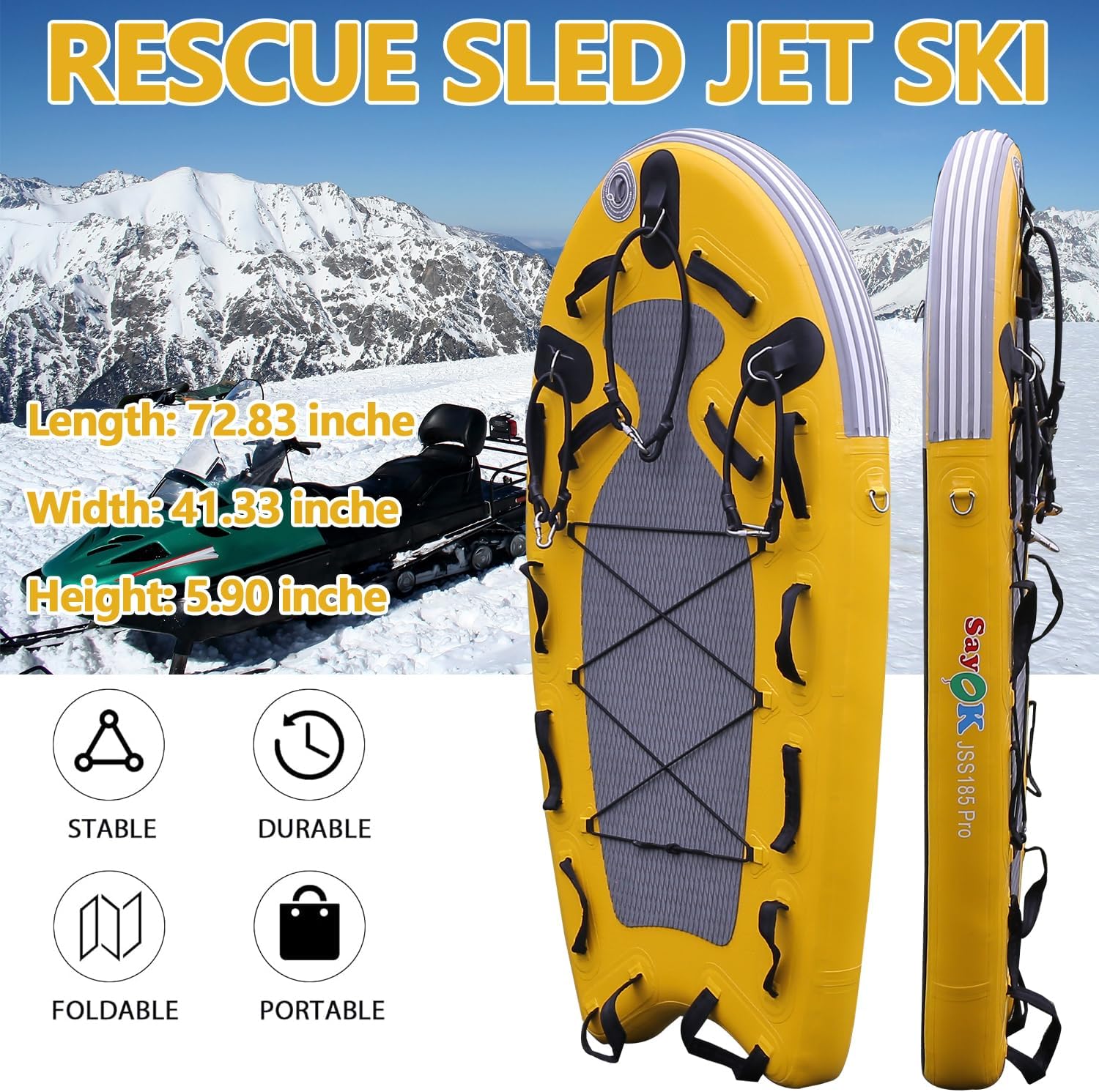 SAYOK Large Inflatable Sled Water Floating Mat Jet Ski Sled for Professional Emergency Rescue