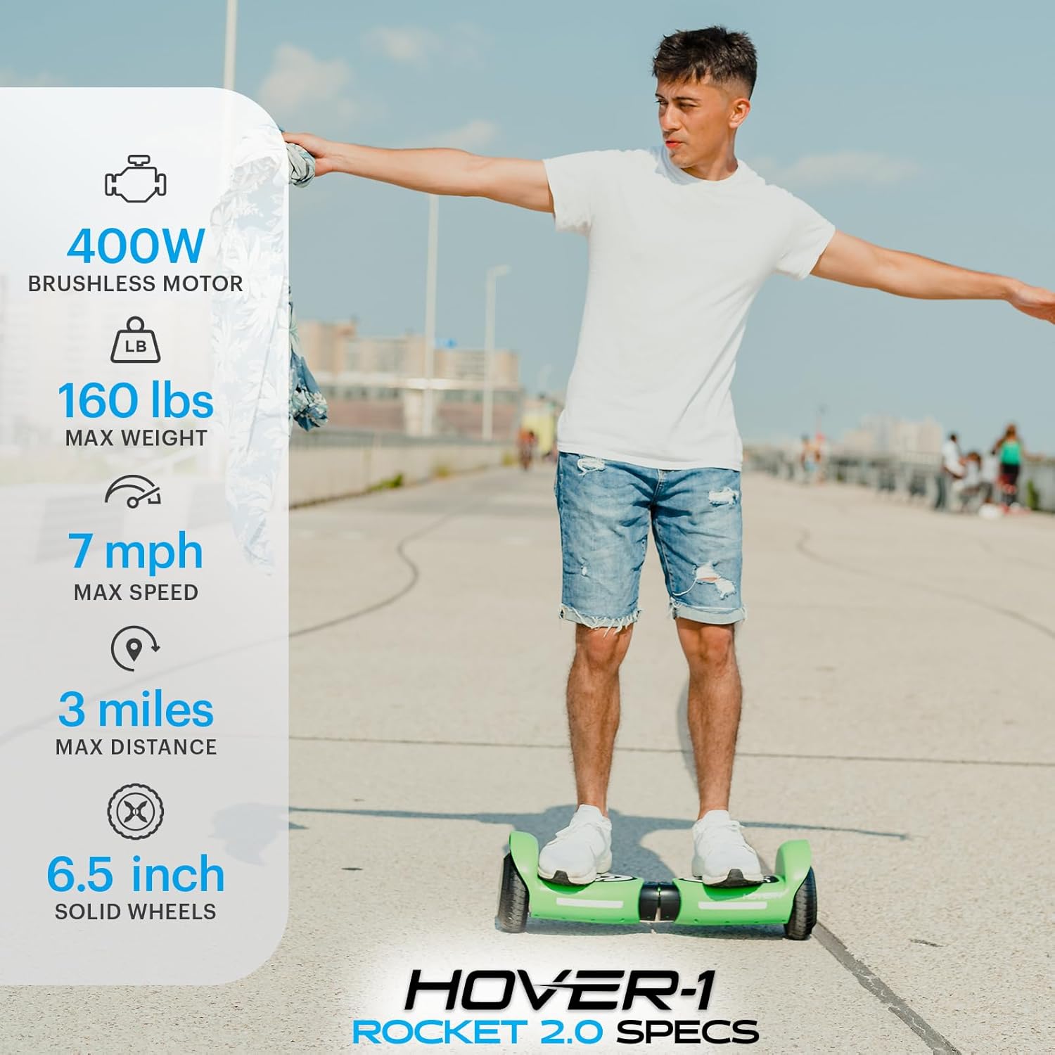 Hover-1 Rocket Electric Self Balancing Scooter with 6.5” LED Light-Up Wheels, Dual 160W Motors