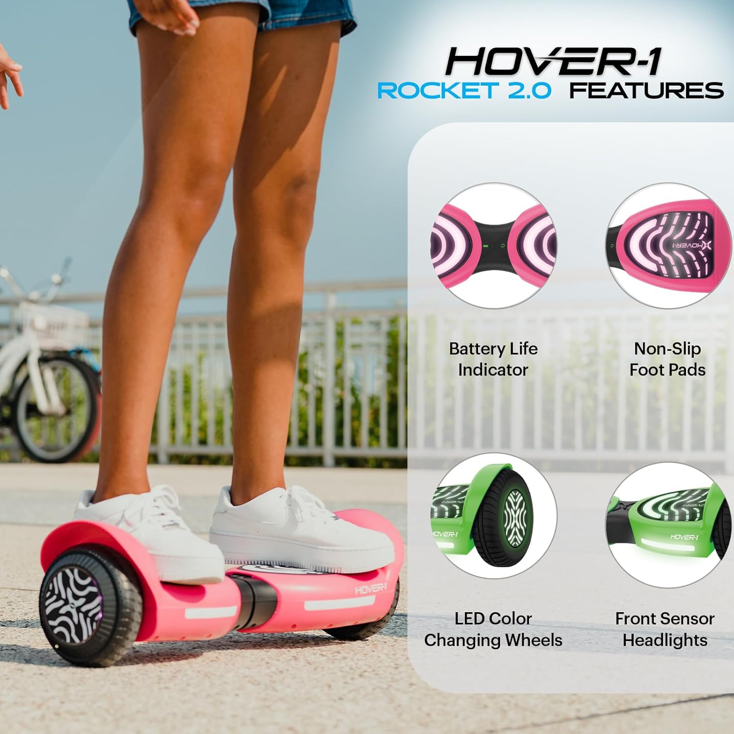 Hover-1 Rocket Electric Self Balancing Scooter with 6.5” LED Light-Up Wheels, Dual 160W Motors