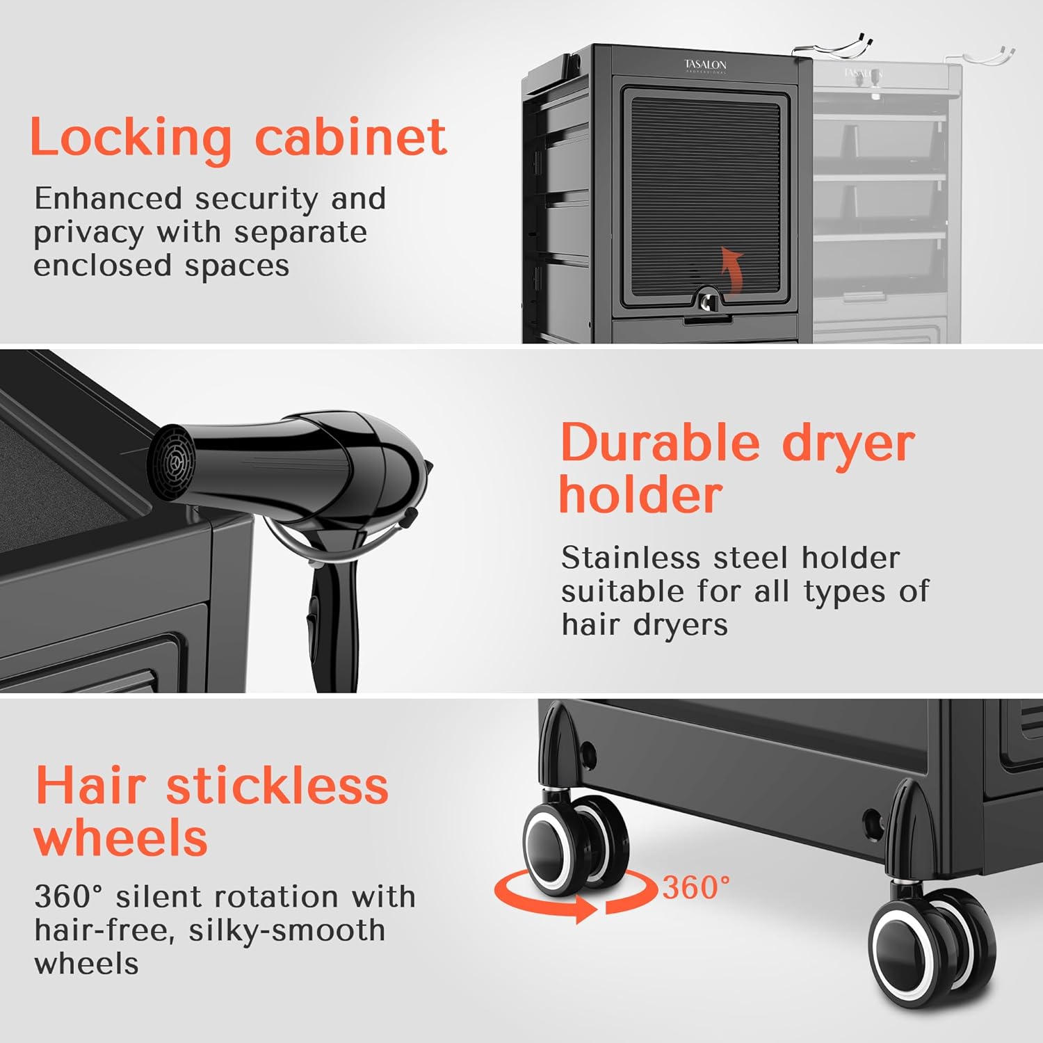 TASALON Premium Lockable Salon Trolley with Wheels, 6 Drawers & 2 Bucket