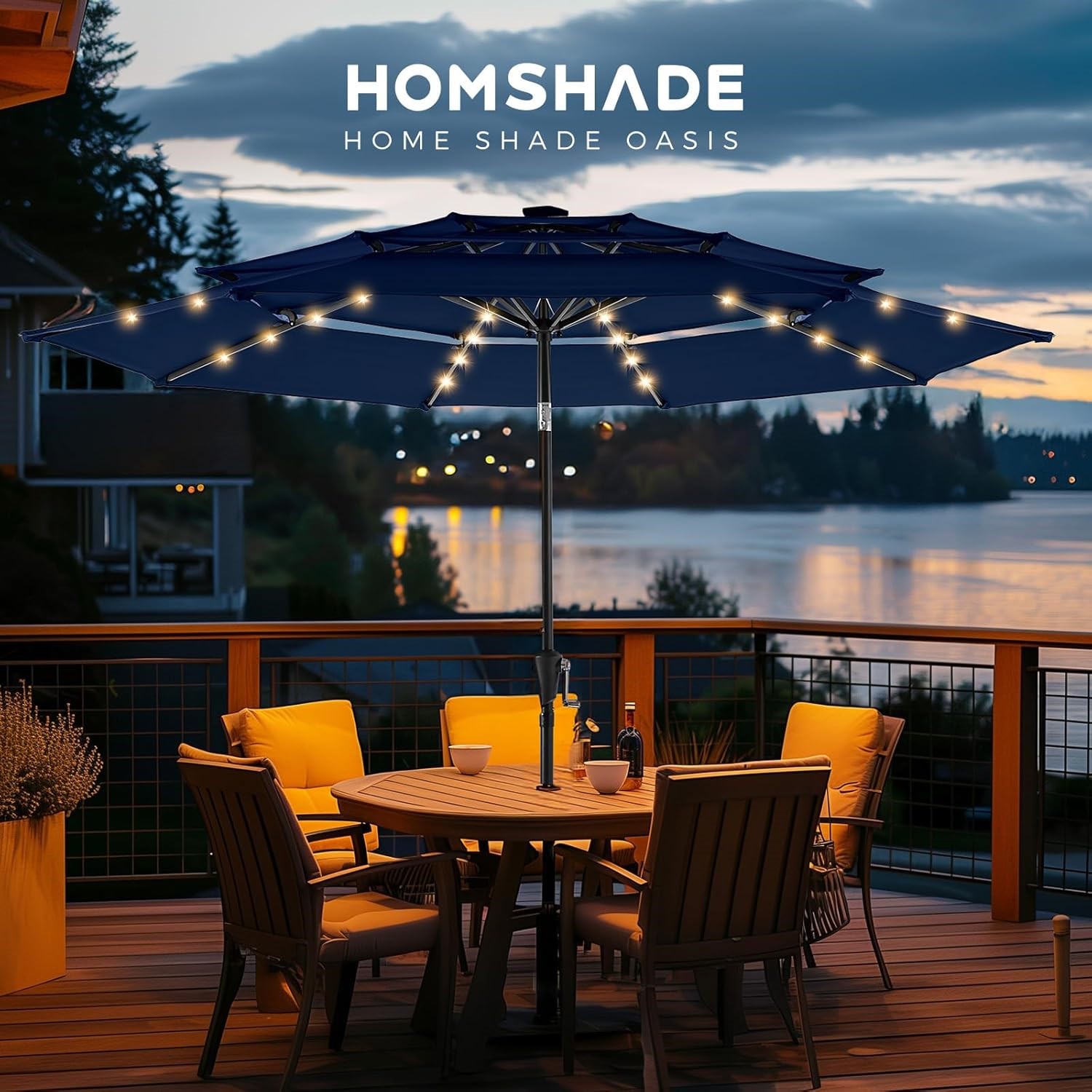 Homeshade 9FT 3-Tier Solar Patio Umbrella Heavy Duty, Vented (Navy Blue, No Base) (NEW IN THE BOX)