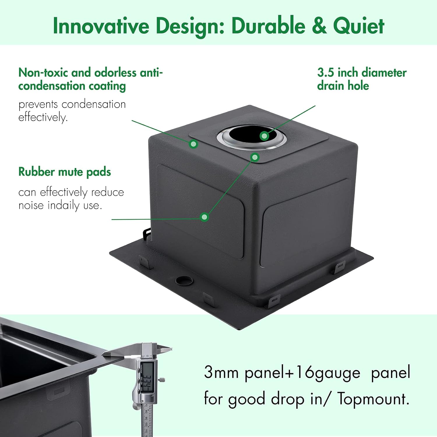 EcoChannels Small Bar Prep Sink Workstation or Kitchen Sink 15 x 15 x 10-inch 16 Gauge (Gunmetal Black)