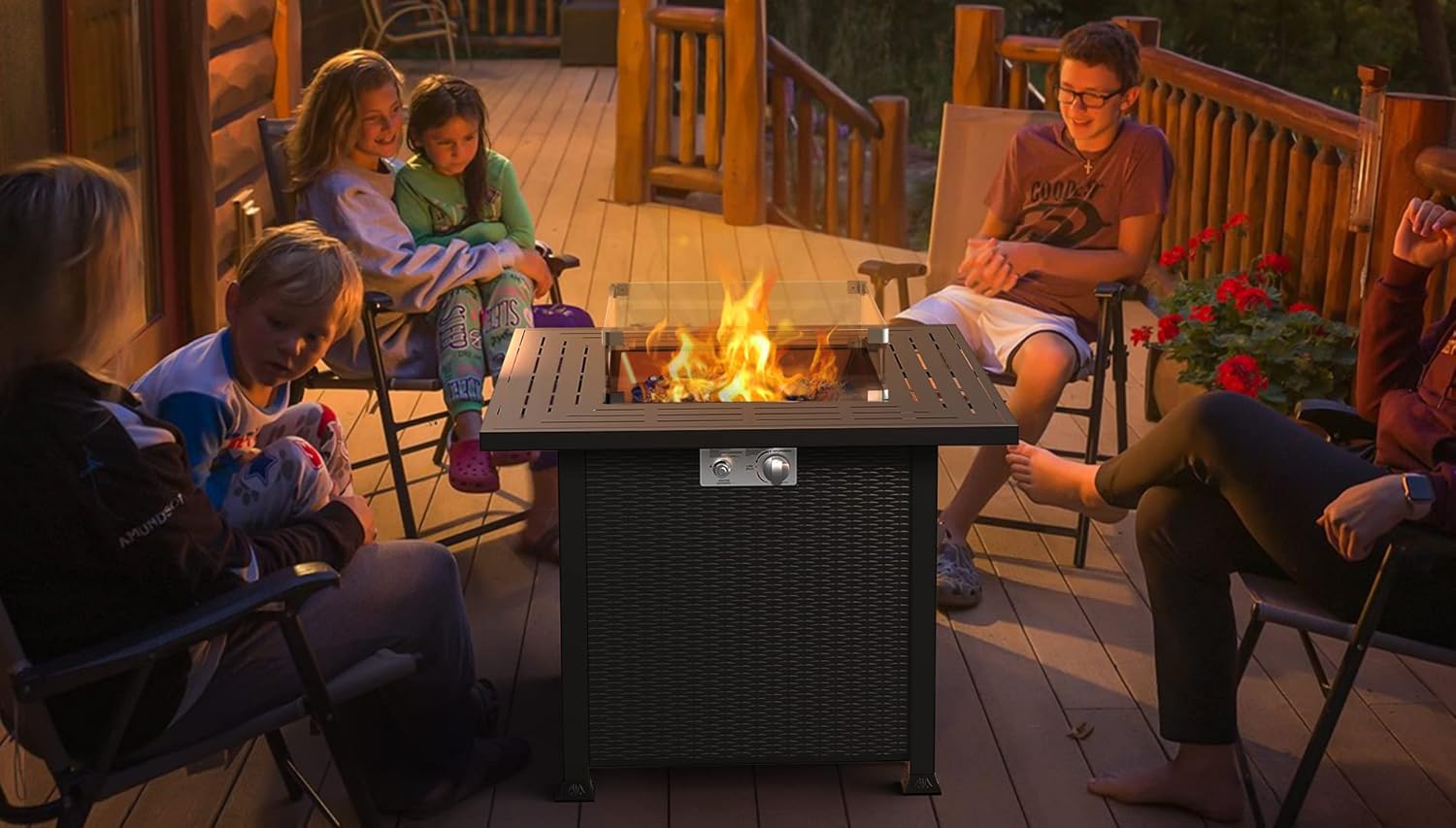 Cecarol 32 in Outdoor Propane Gas Fire Pit Table Electronic Pulse Ignition, Glass Wind Guard