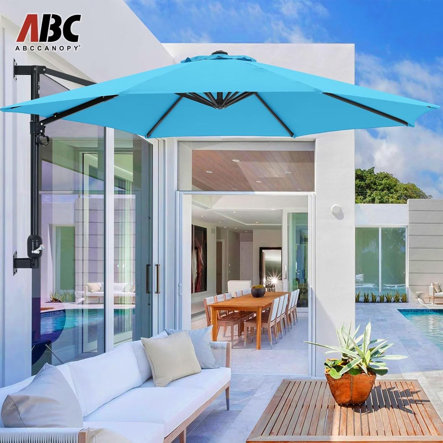 ABCCANOPY Patio Umbrella 10FT - Wall Mount Outdoor Hanging Sunshade Turquoise