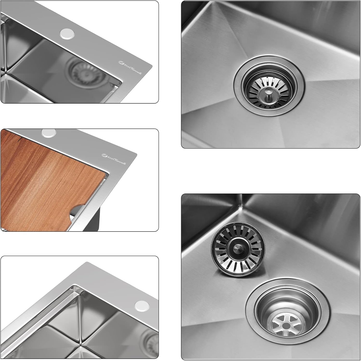 EcoChannels Small Bar Prep Sink or Kitchen Sink Workstation with Cutting Board 15 x 15 x 10-inch 16 Gauge (Stainless Steel)