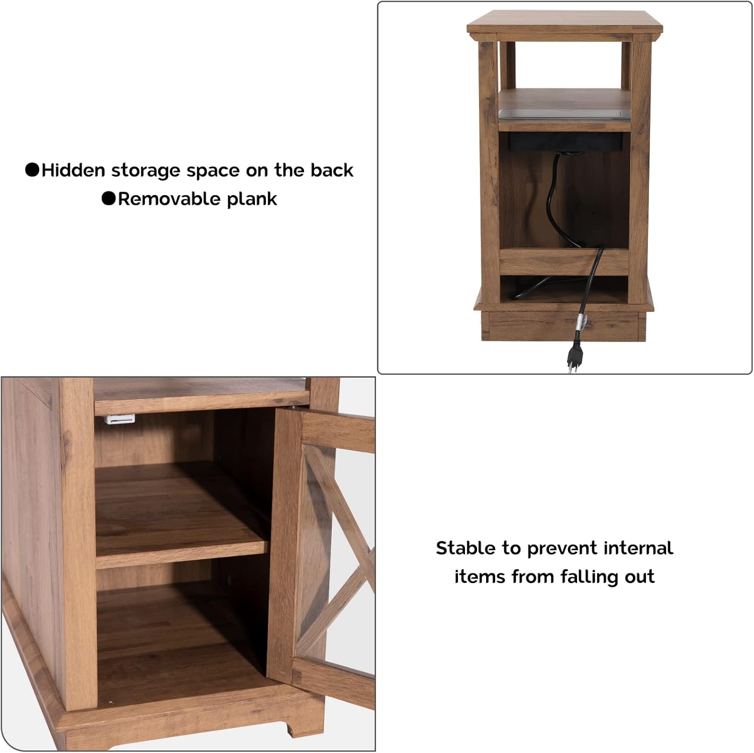 Zeanew End Table with Charging Station - Side Table Nightstand with 2 USB Ports and 2 Outlets