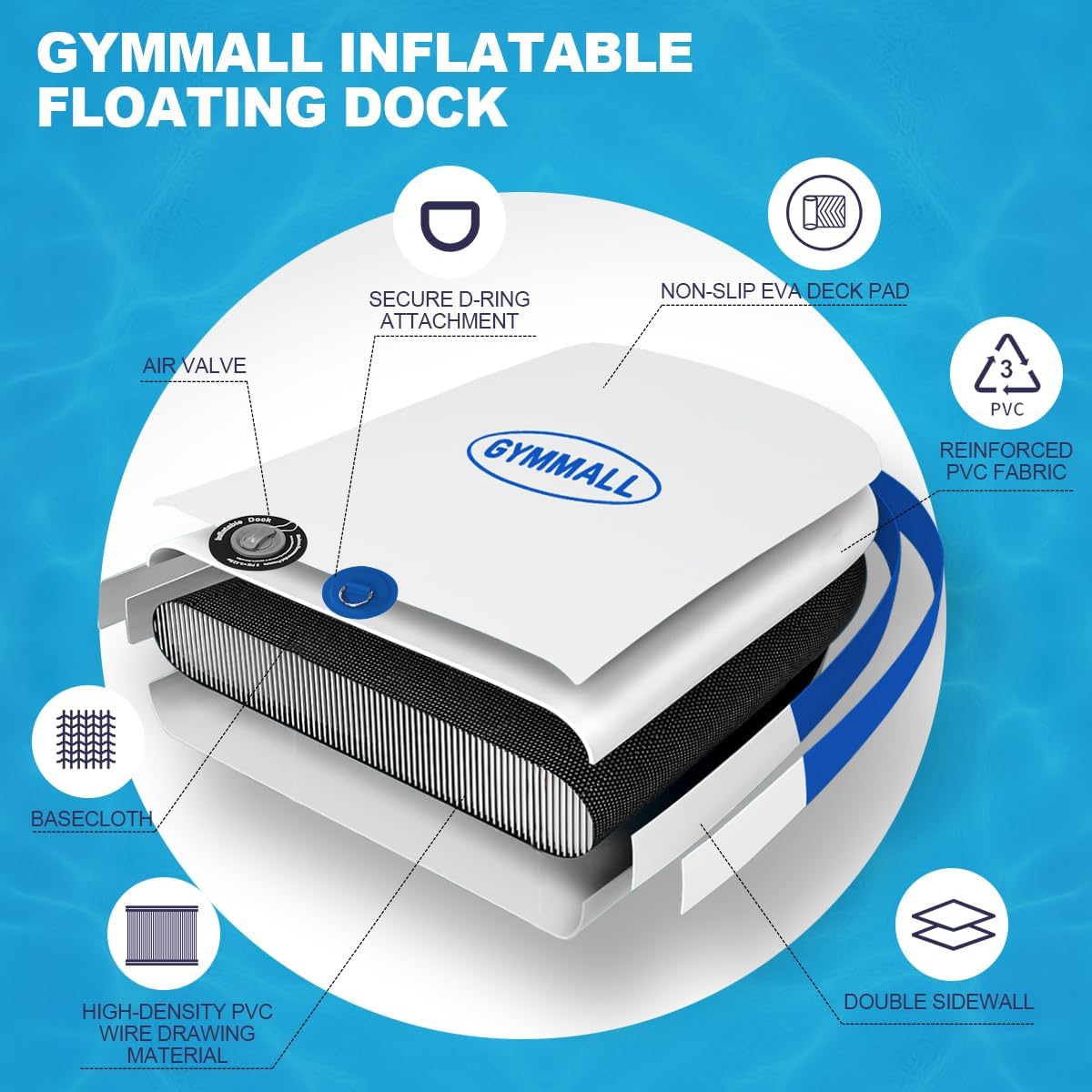  GYMMALL Inflatable Floating Dock Platform, 10FT Air Dock Platform Floating Island Raft with None-Slip Surface, 6in Thick