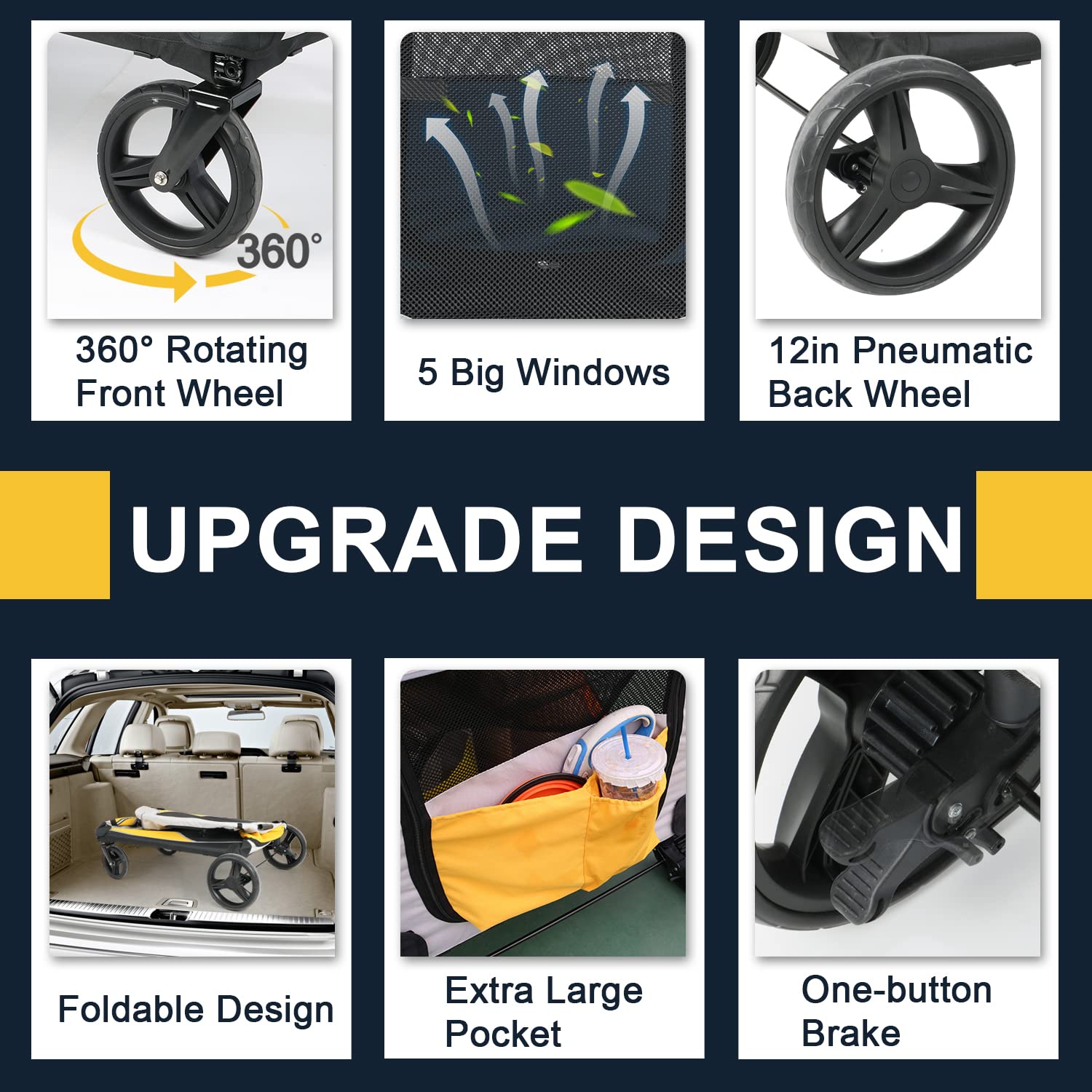 Evniyn Large Dog Stroller or Wagon for Large Dogs, Medium Dogs and Small Dogs.