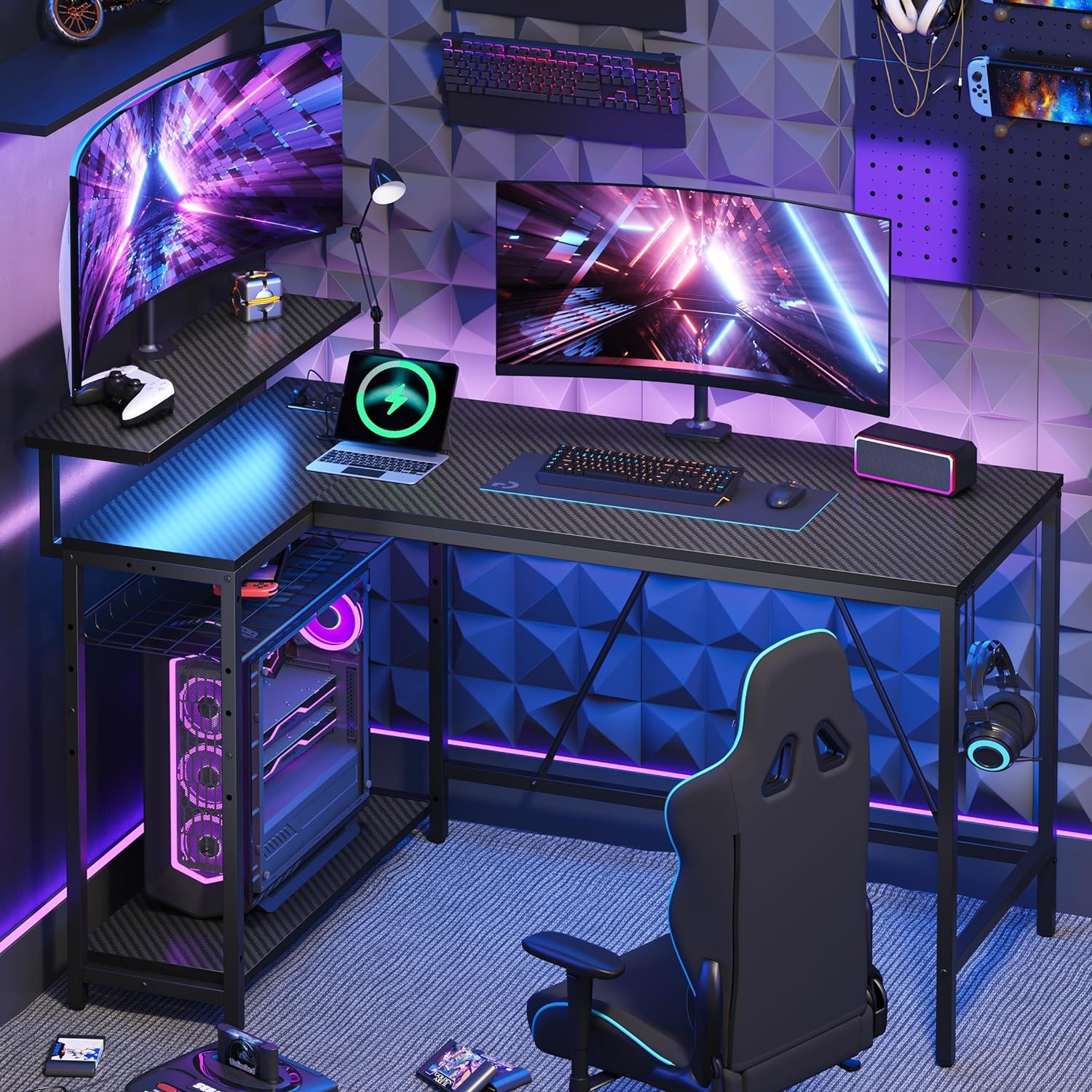 Bestier 52 Reversible L Shaped Gaming Desk with Power Outlet & USB Ports