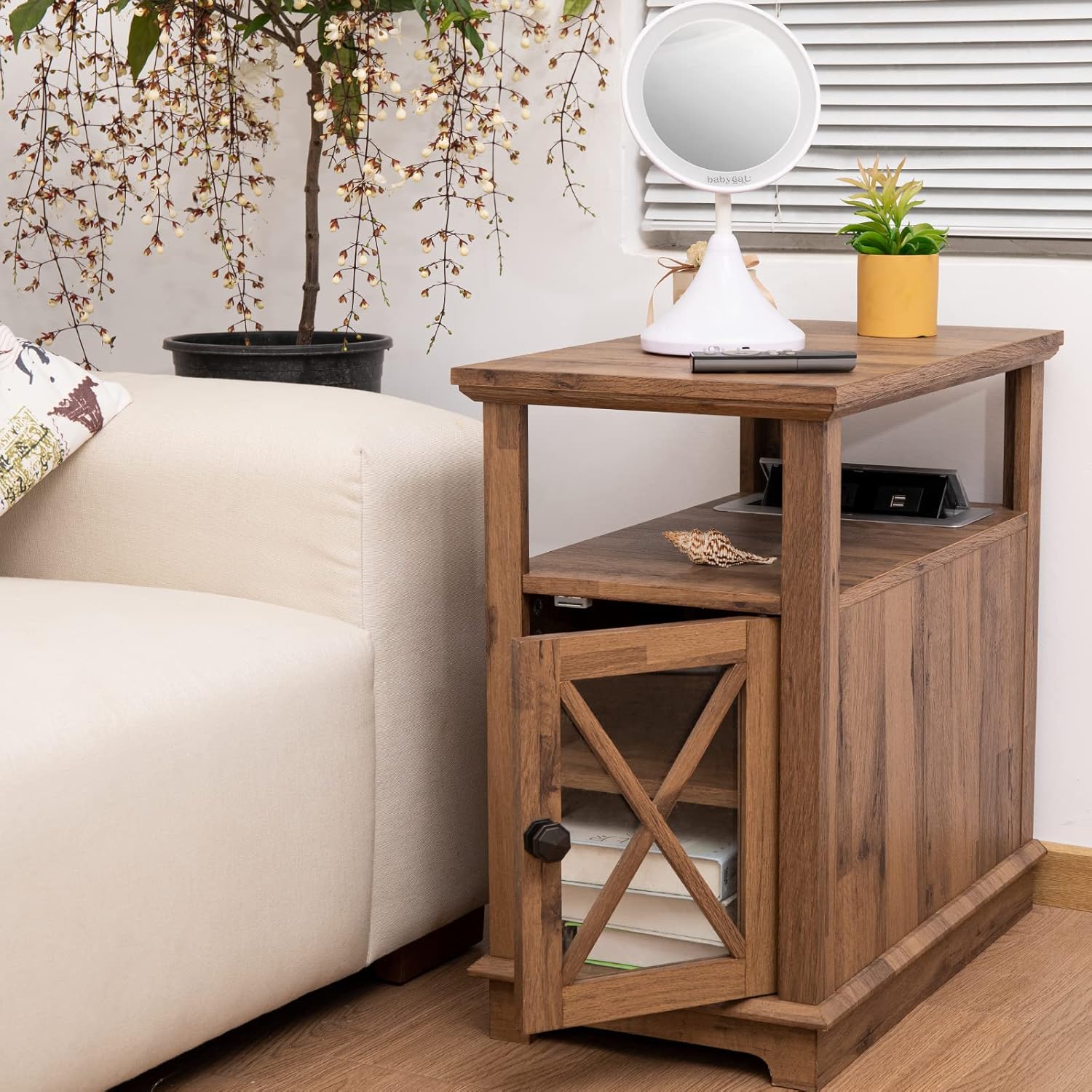 Zeanew End Table with Charging Station - Side Table Nightstand with 2 USB Ports and 2 Outlets