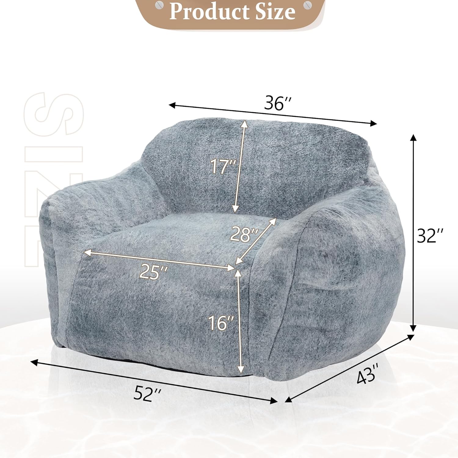 Kumcahom Living Room Chair Single Furry Sofa with Armrests