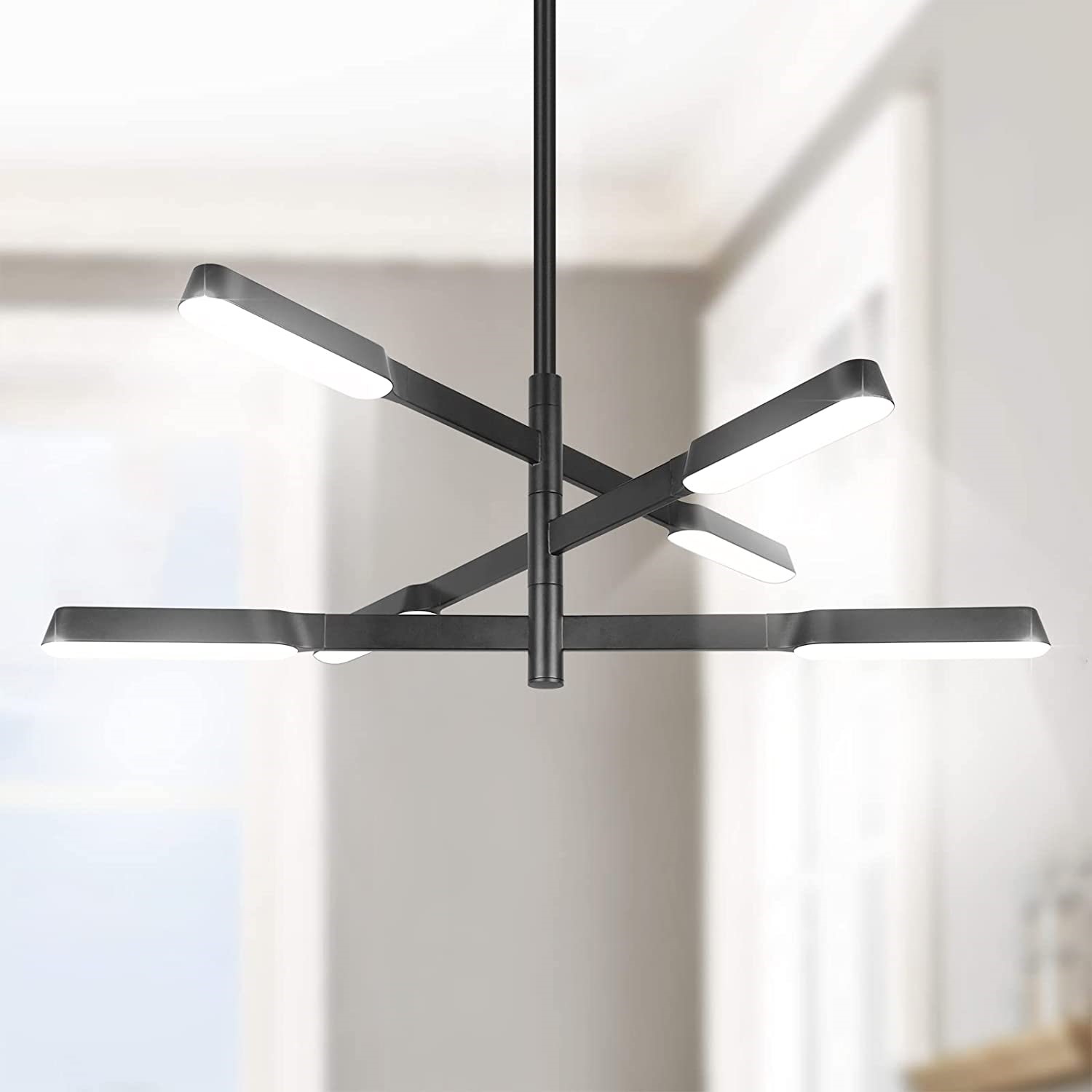 OKELI Black Chandelier, Modern Ceiling lsland Light Fixture, 6-Light Dimmable 3000K-6000K  OKELI Black Chandelier, Modern Ceiling lsland Light Fixture, 6-Light Dimmable 