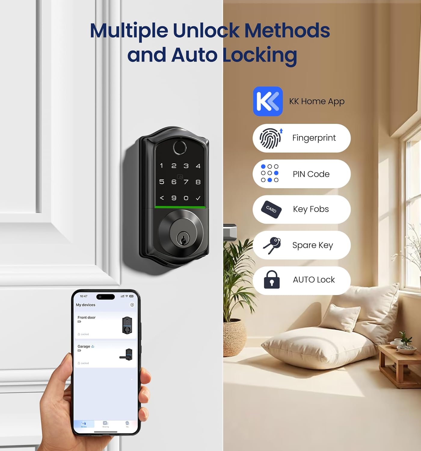 Veise Smart Door Lock With Fingerprint, Key Cards, Pin and Standard Key
