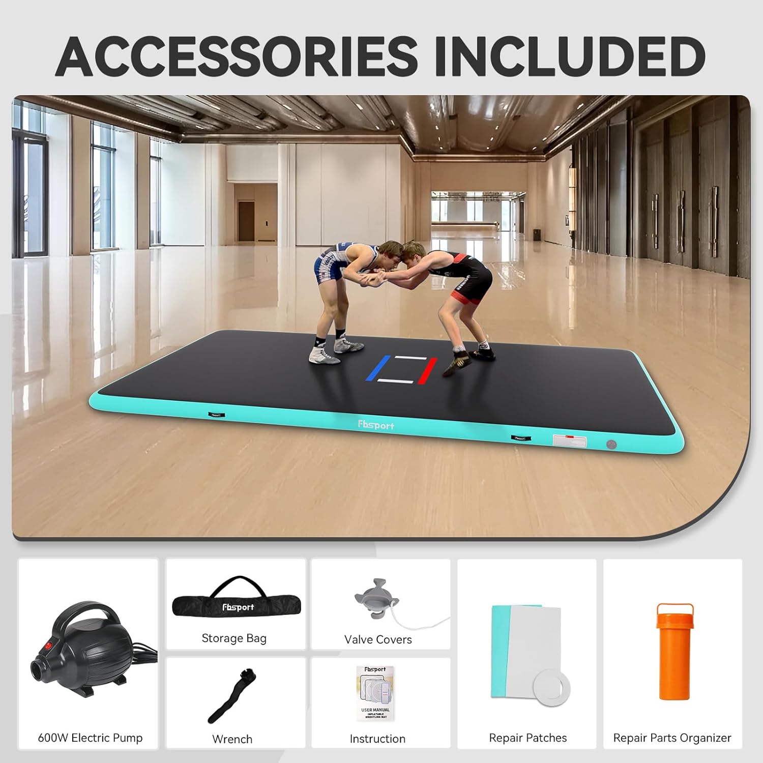 FBSPORT Inflatable Wrestling Mat 10ft X 5ft, Outdoor and Indoor PVC
