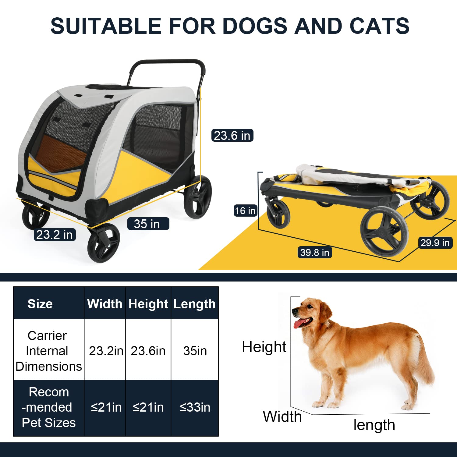 Evniyn Large Dog Stroller for Medium Dogs, Dog Wagon for Large Dogs and Small Dogs