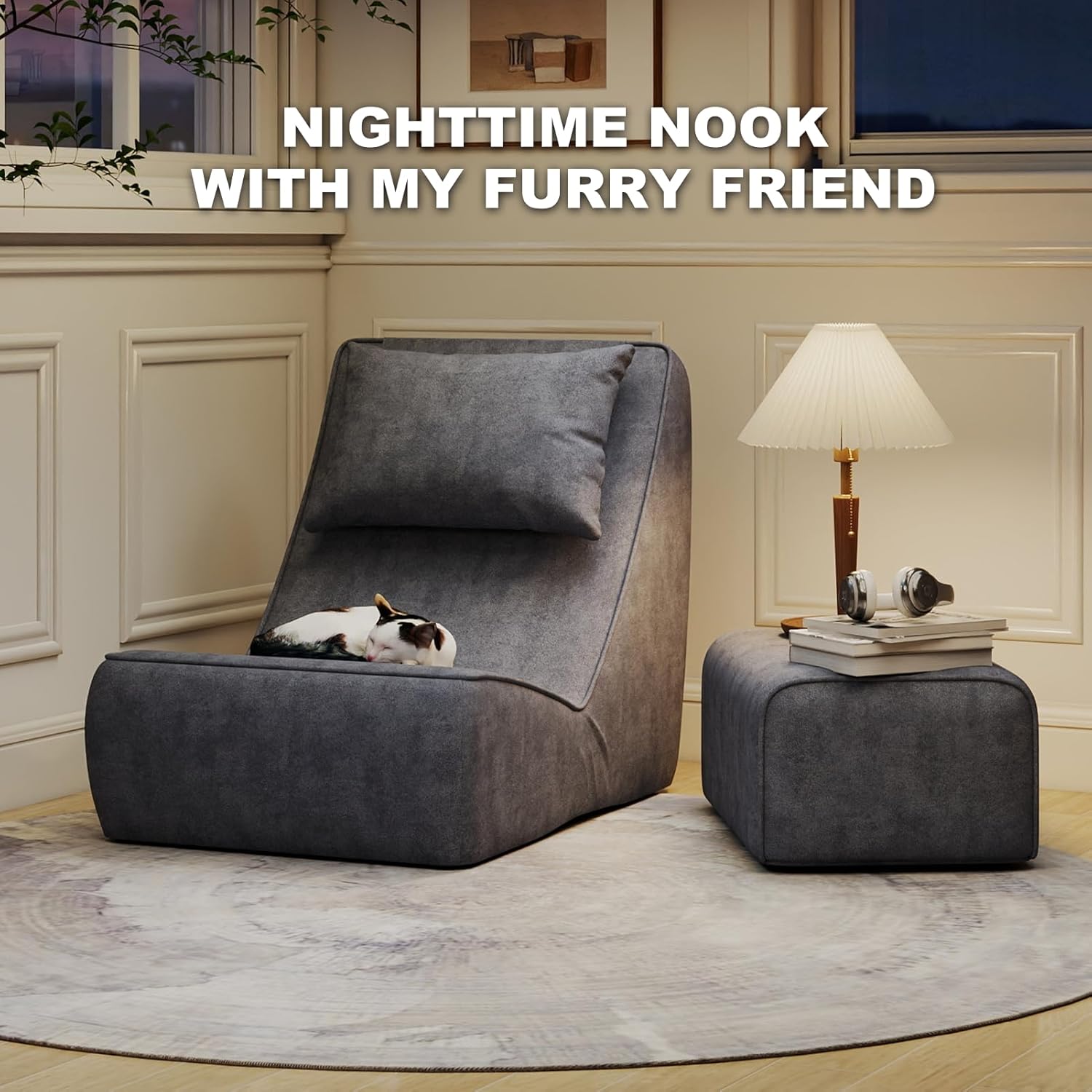 Snug Sofee Giant Bean Bag Chair for Adults - Indoor Chaise Lounge with Neck Pillow