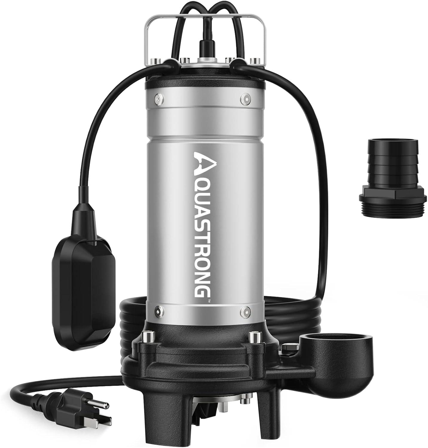 Aquastrong 1HP Sewage Grinder Pump, Stainless Steel, 115V Automatic Float Switch