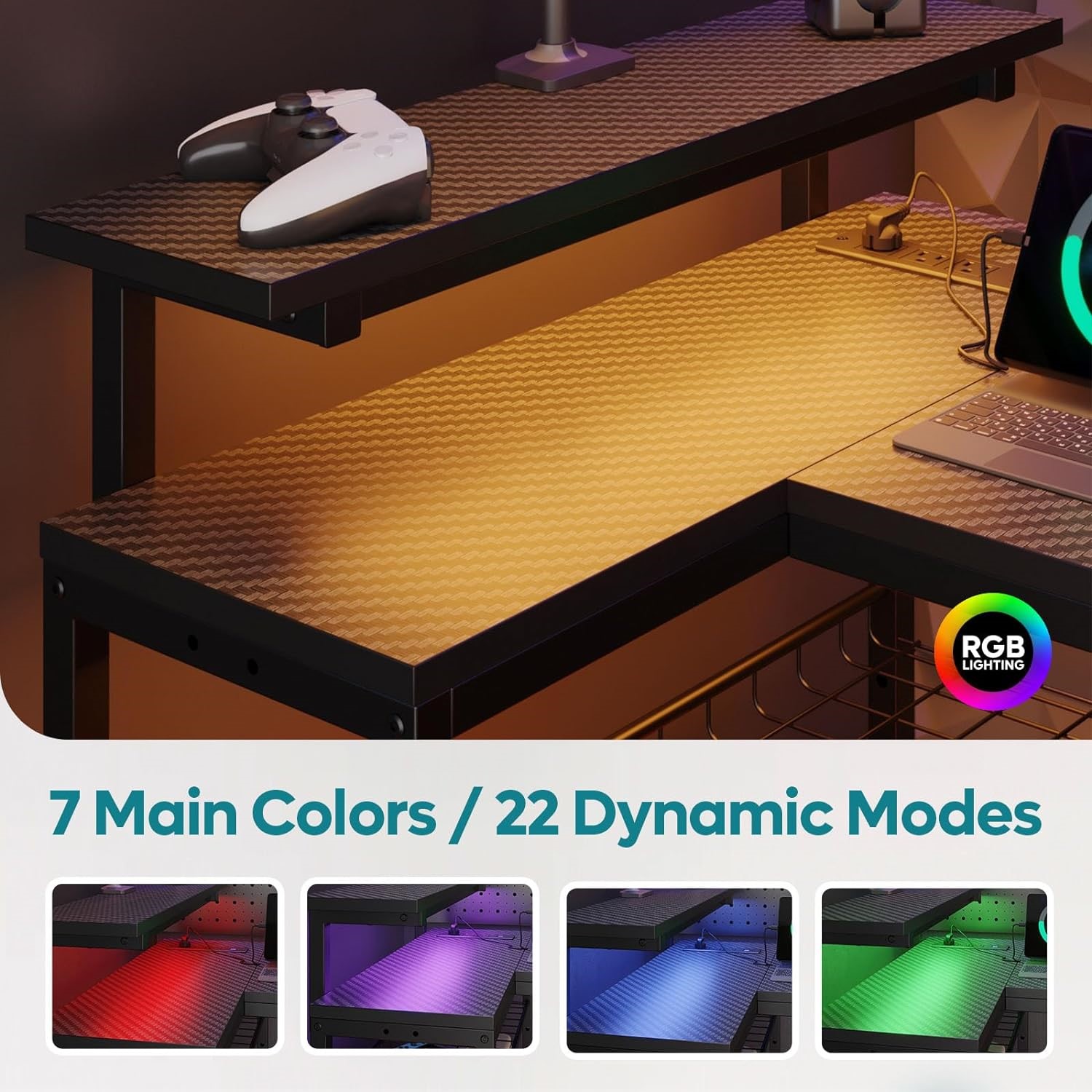 Bestier 52 Reversible L Shaped Gaming Desk with Power Outlet & USB Ports