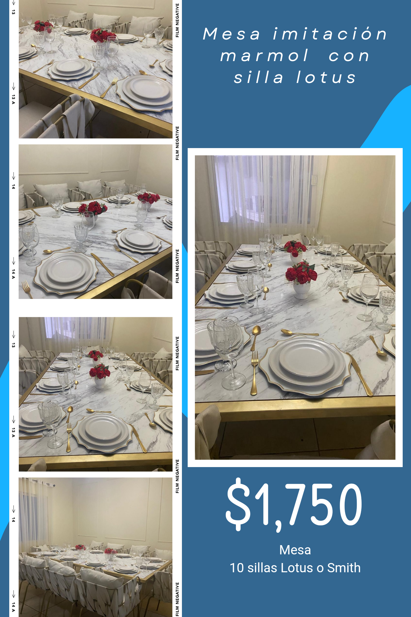 Mesa tipo mármol con silla de herrería