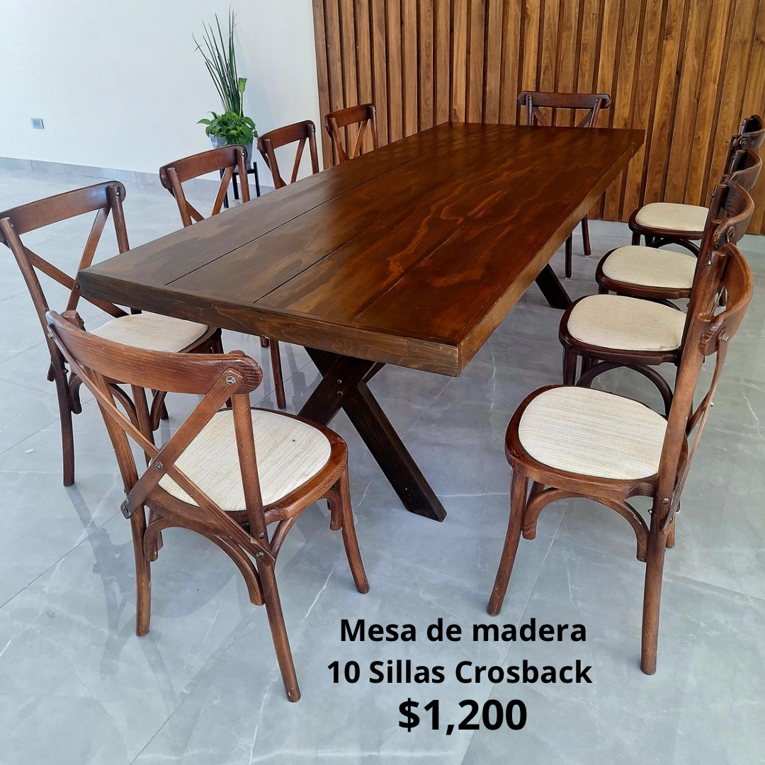 Mesa de madera con silla crosback