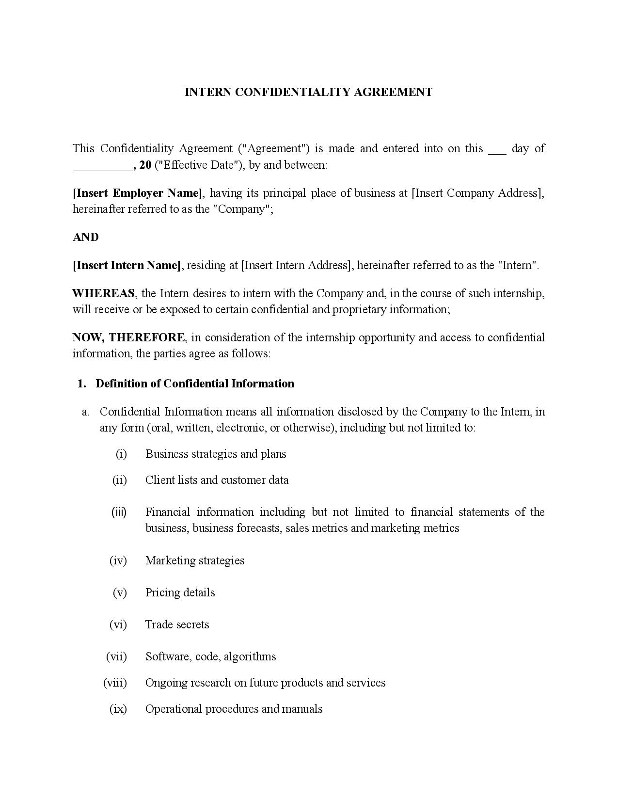 Intern Confidentiality Agreement