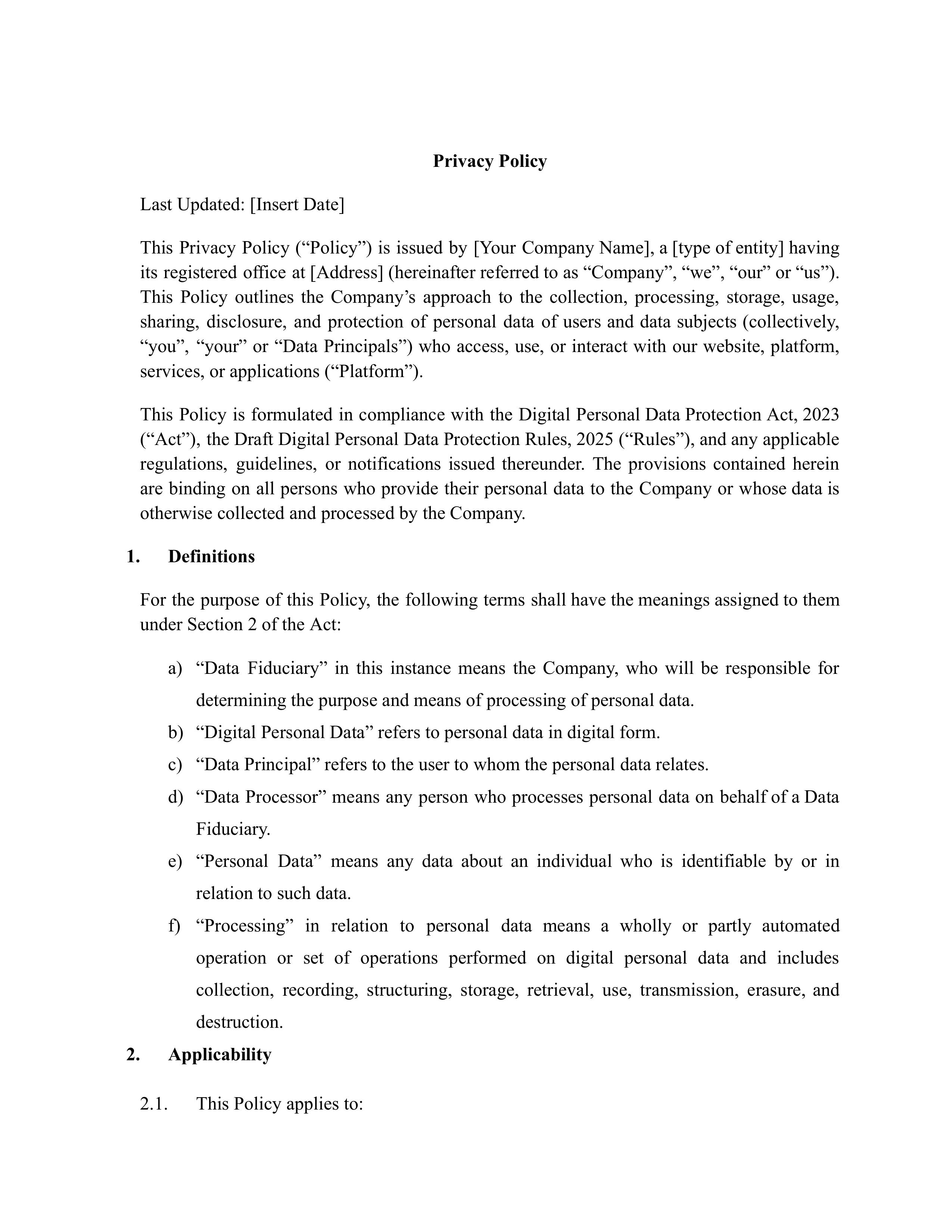 Privacy Policy- New Regime- DPDP