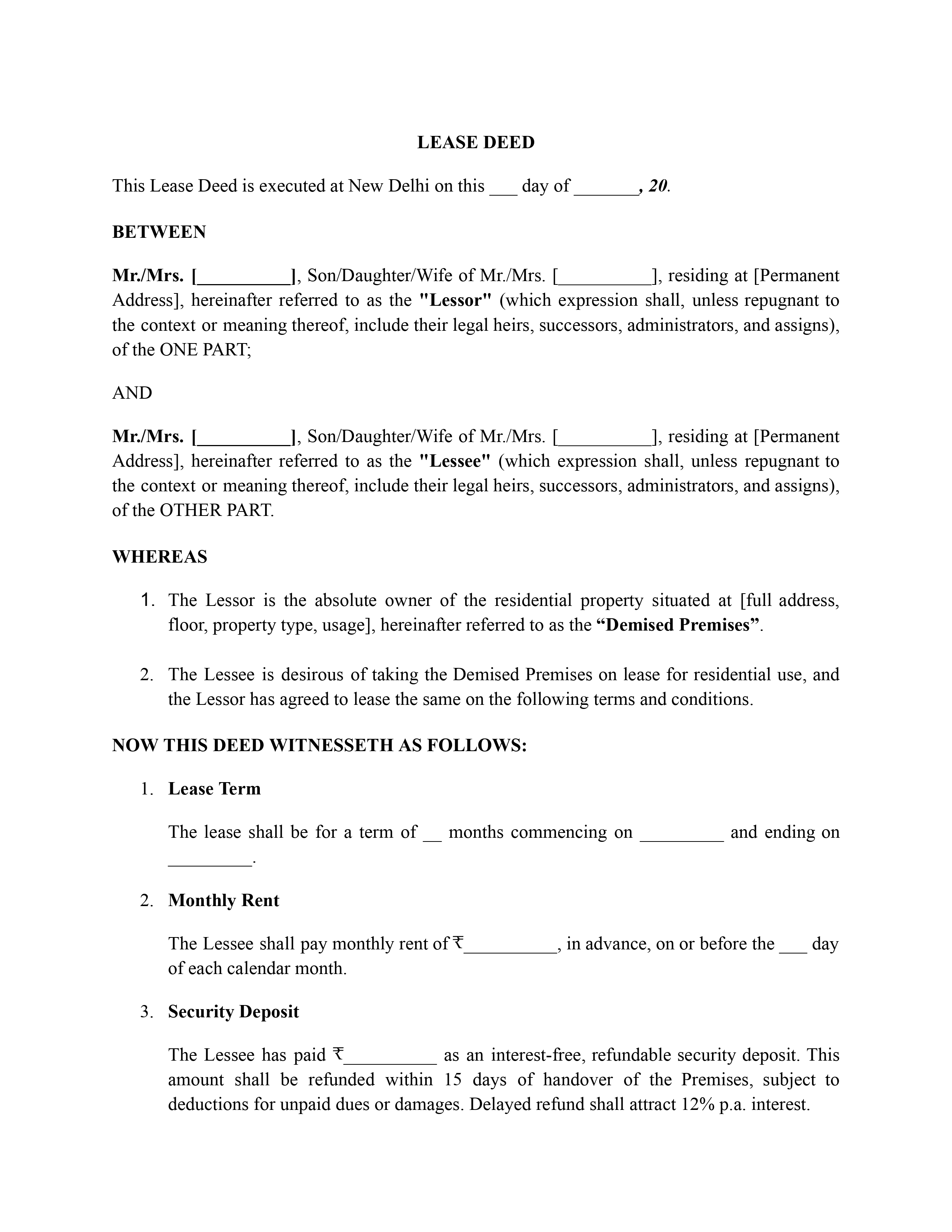 New Delhi Lease Deed