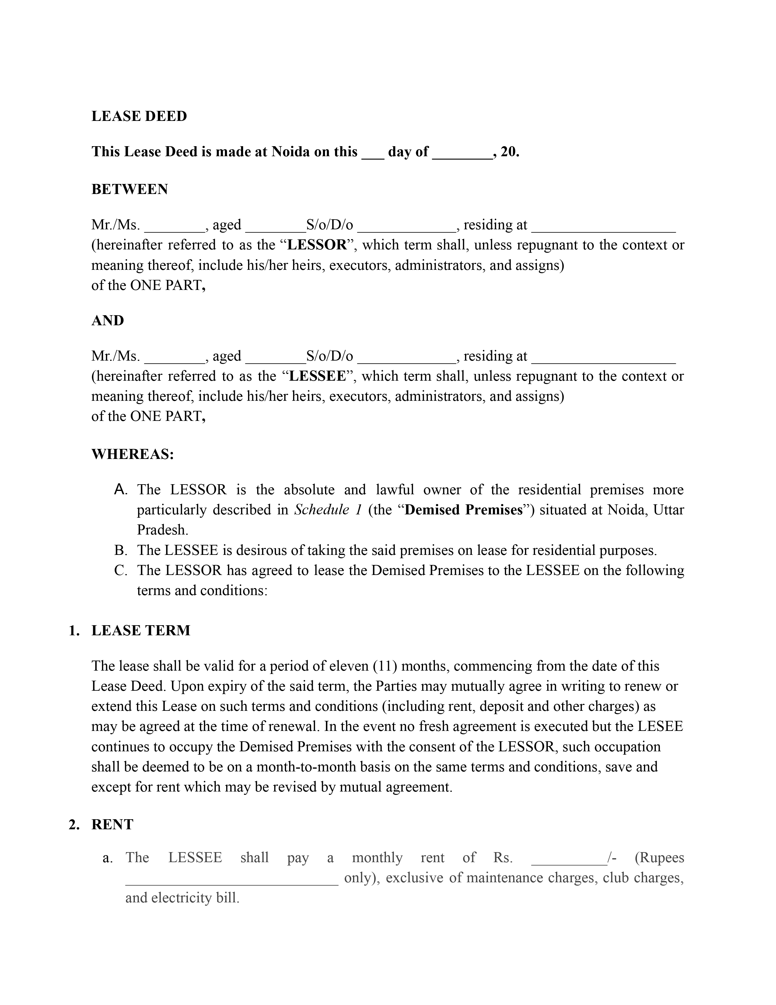 Noida Lease Deed