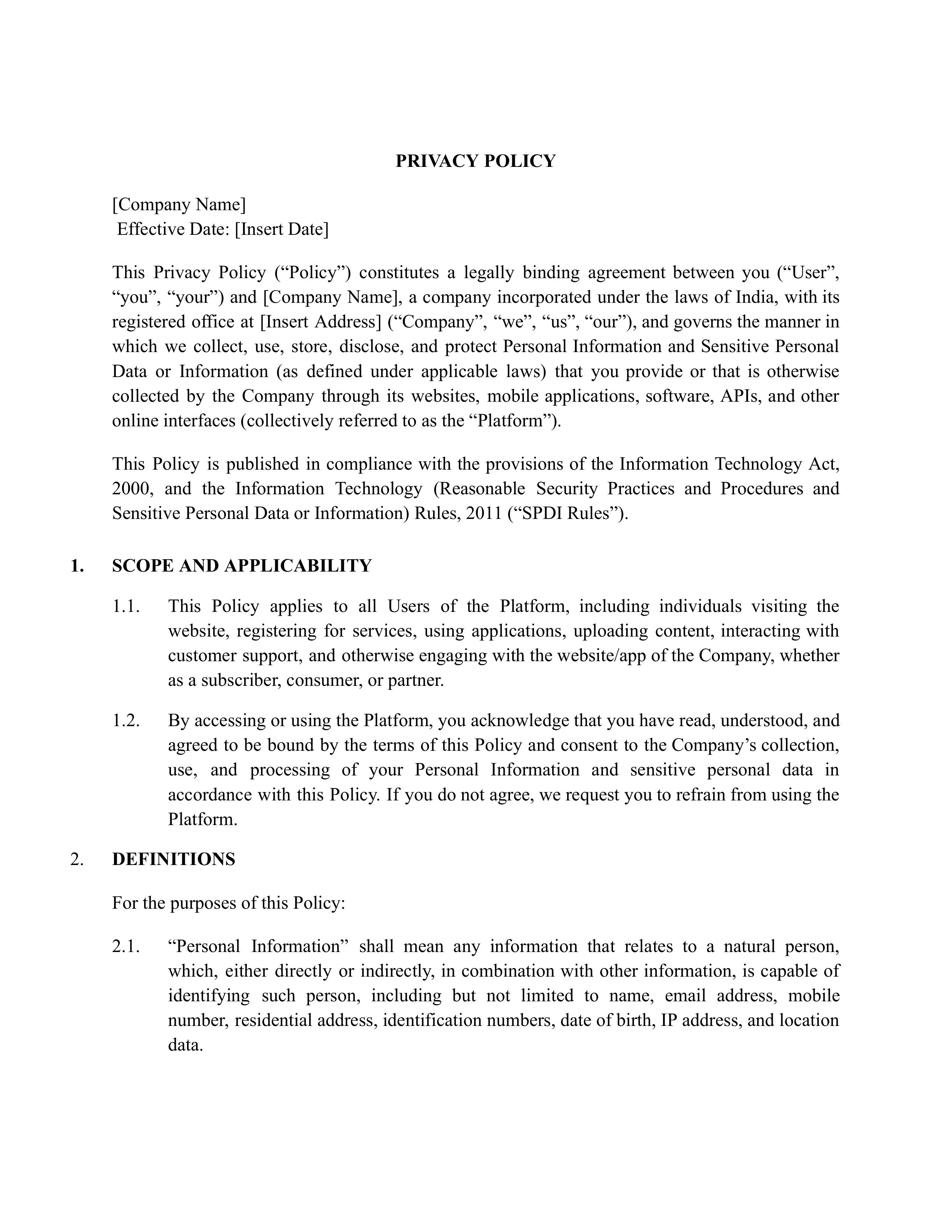 Privacy Policy- SPDI-Old Regime
