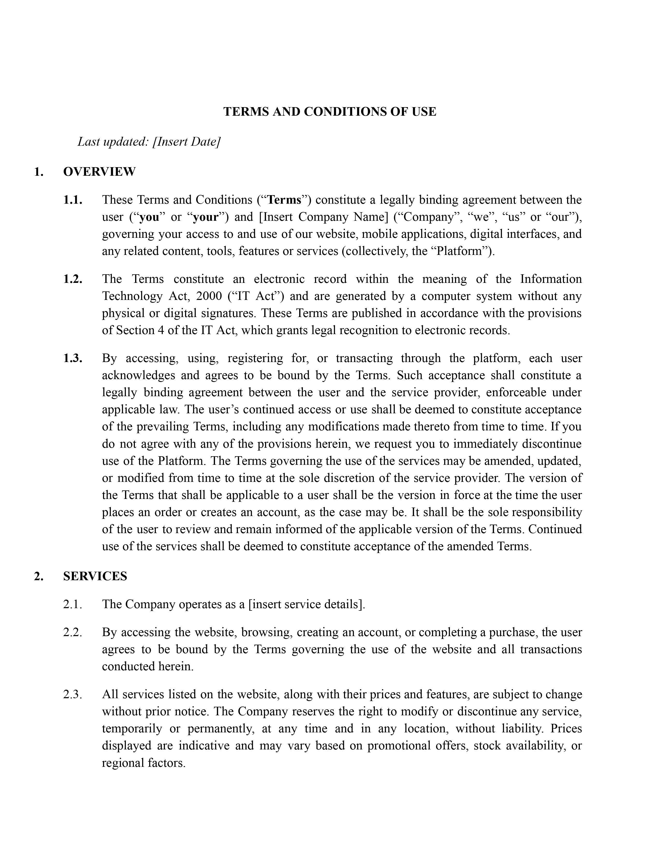 Terms and Conditions- General Service