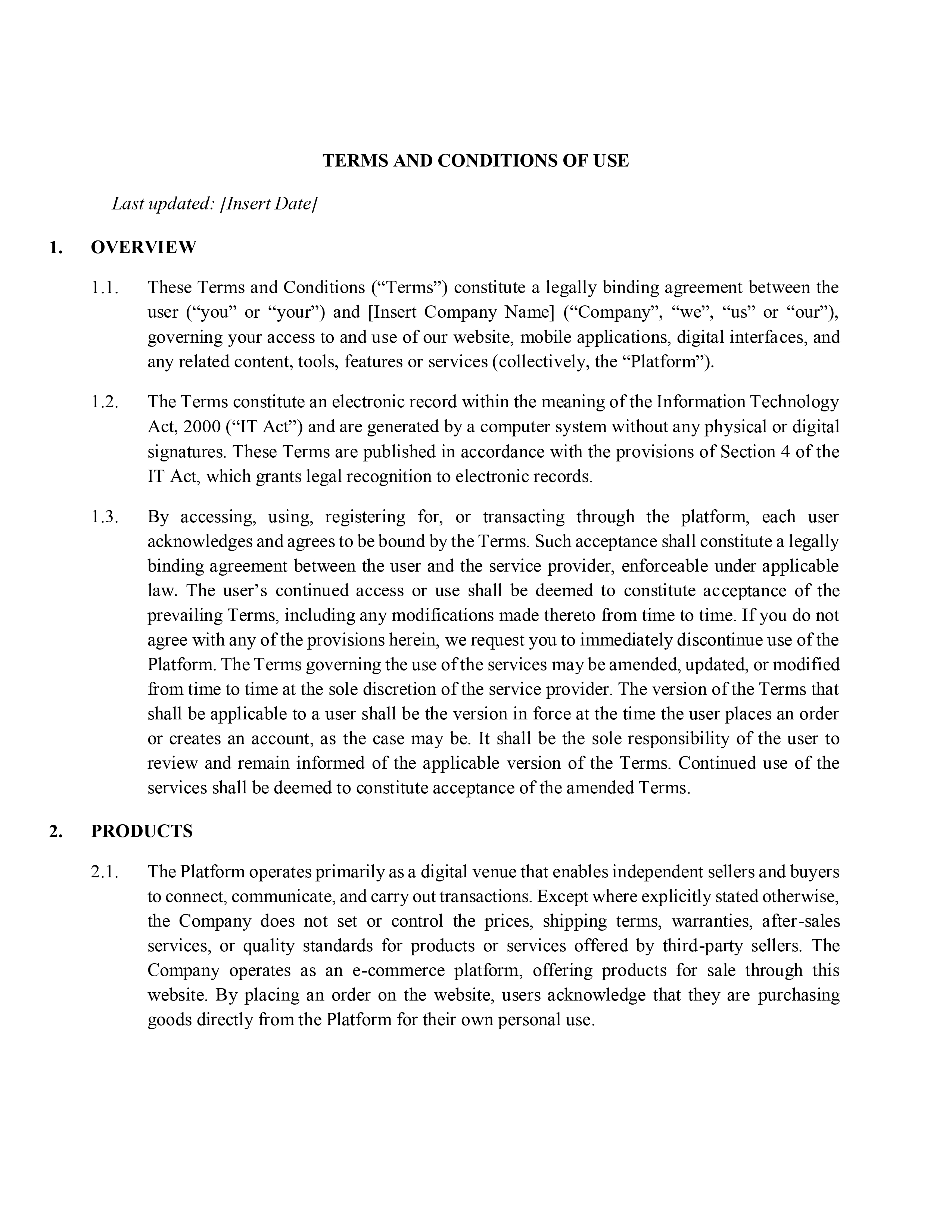 Terms and Conditions- E-Commerce Marketplace