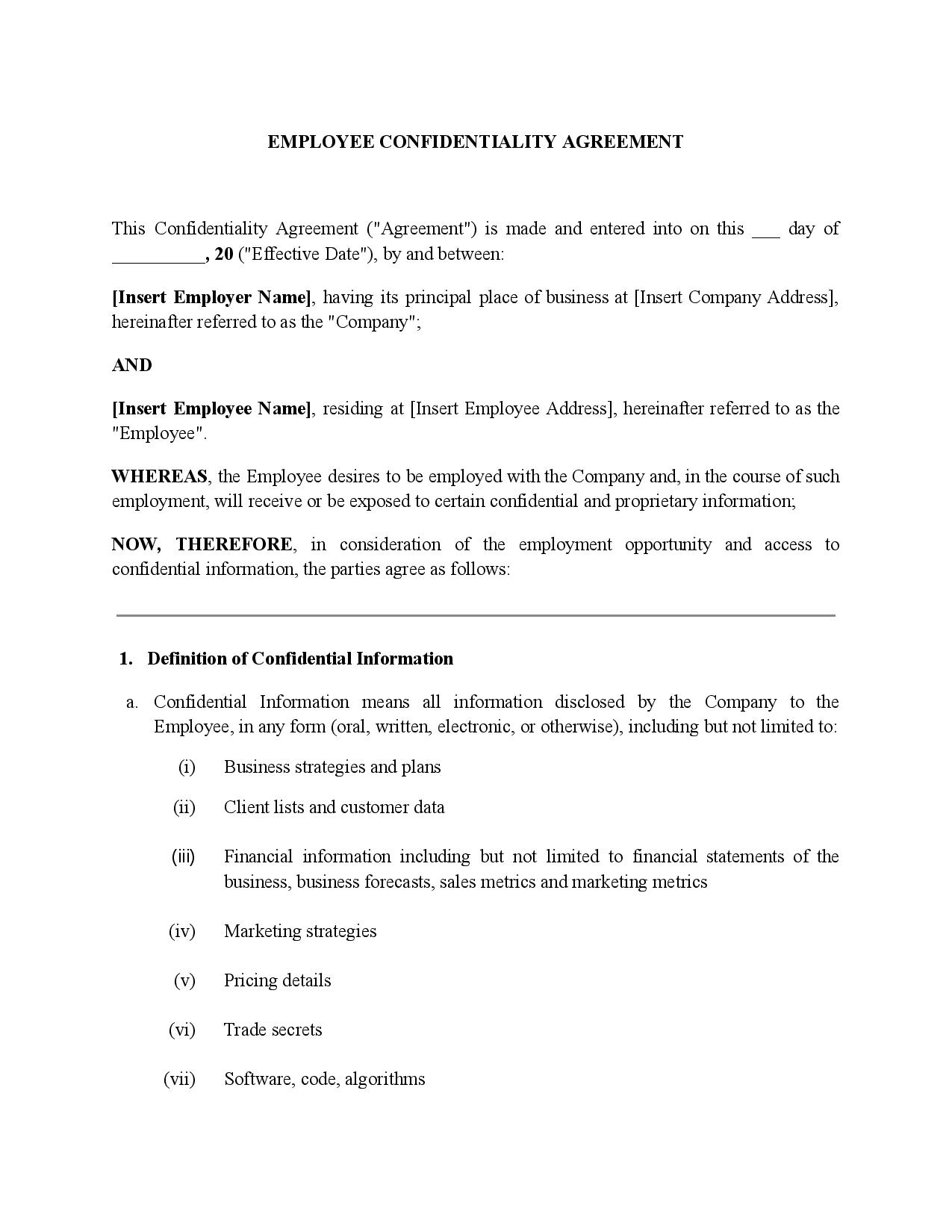 Employee Confidentiality Agreement