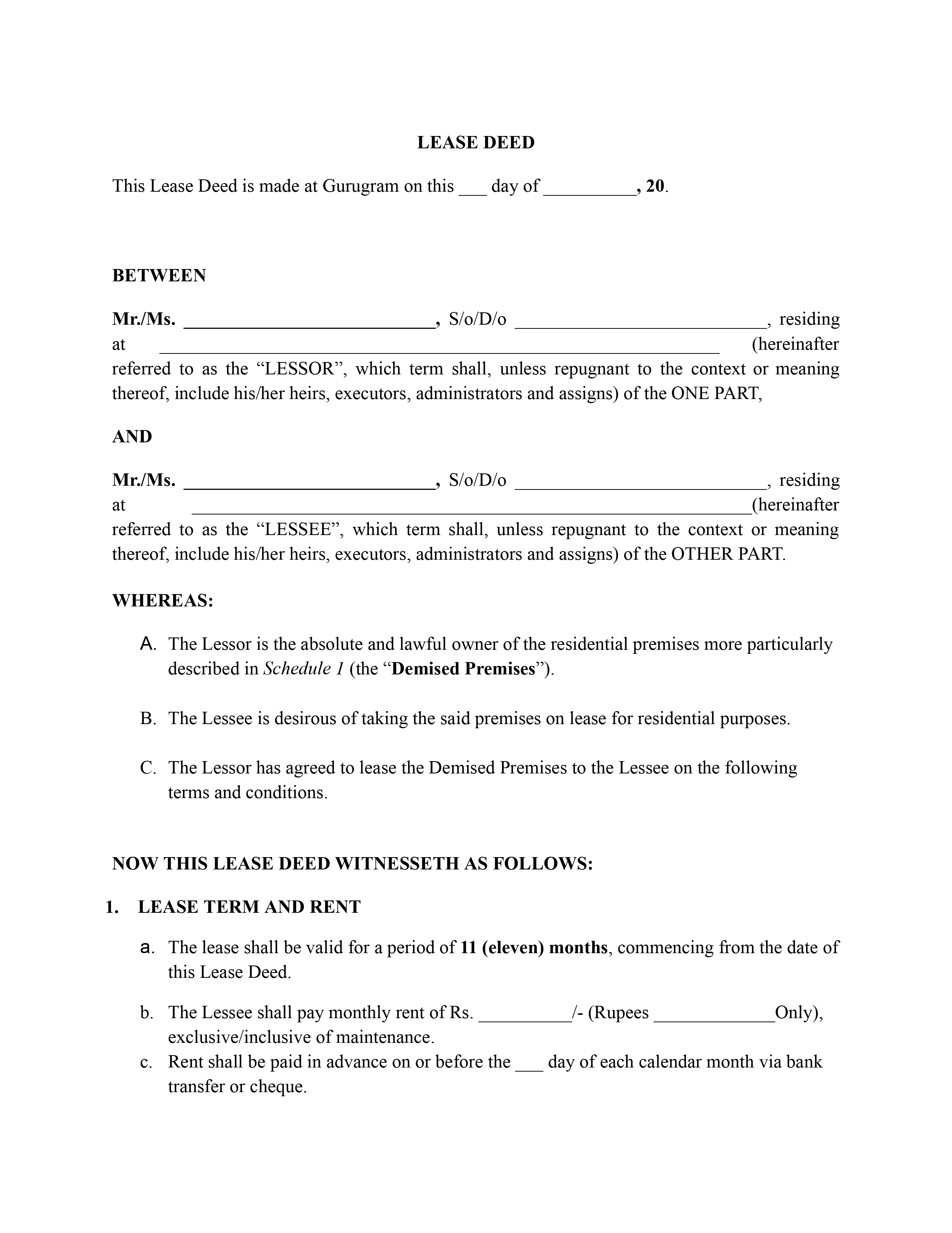 Gurugram Lease Deed