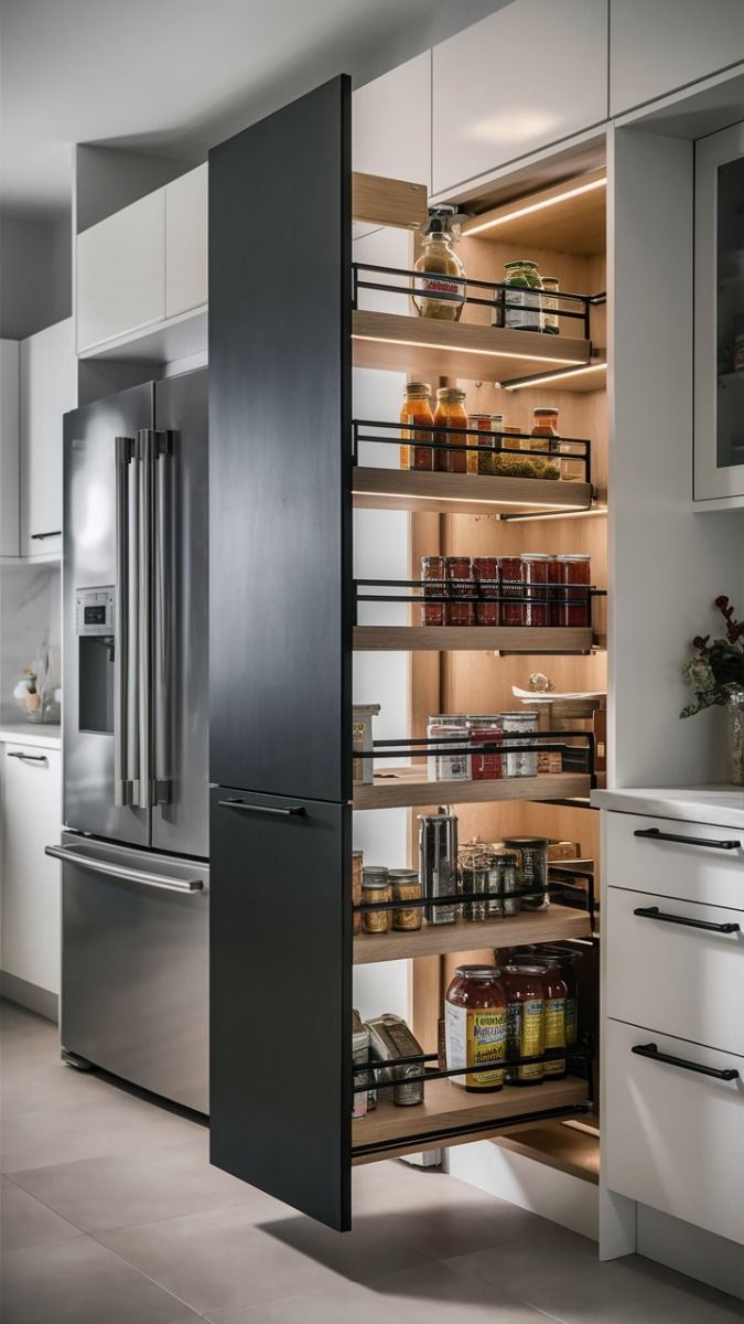 Modern pull-out pantry cabinet