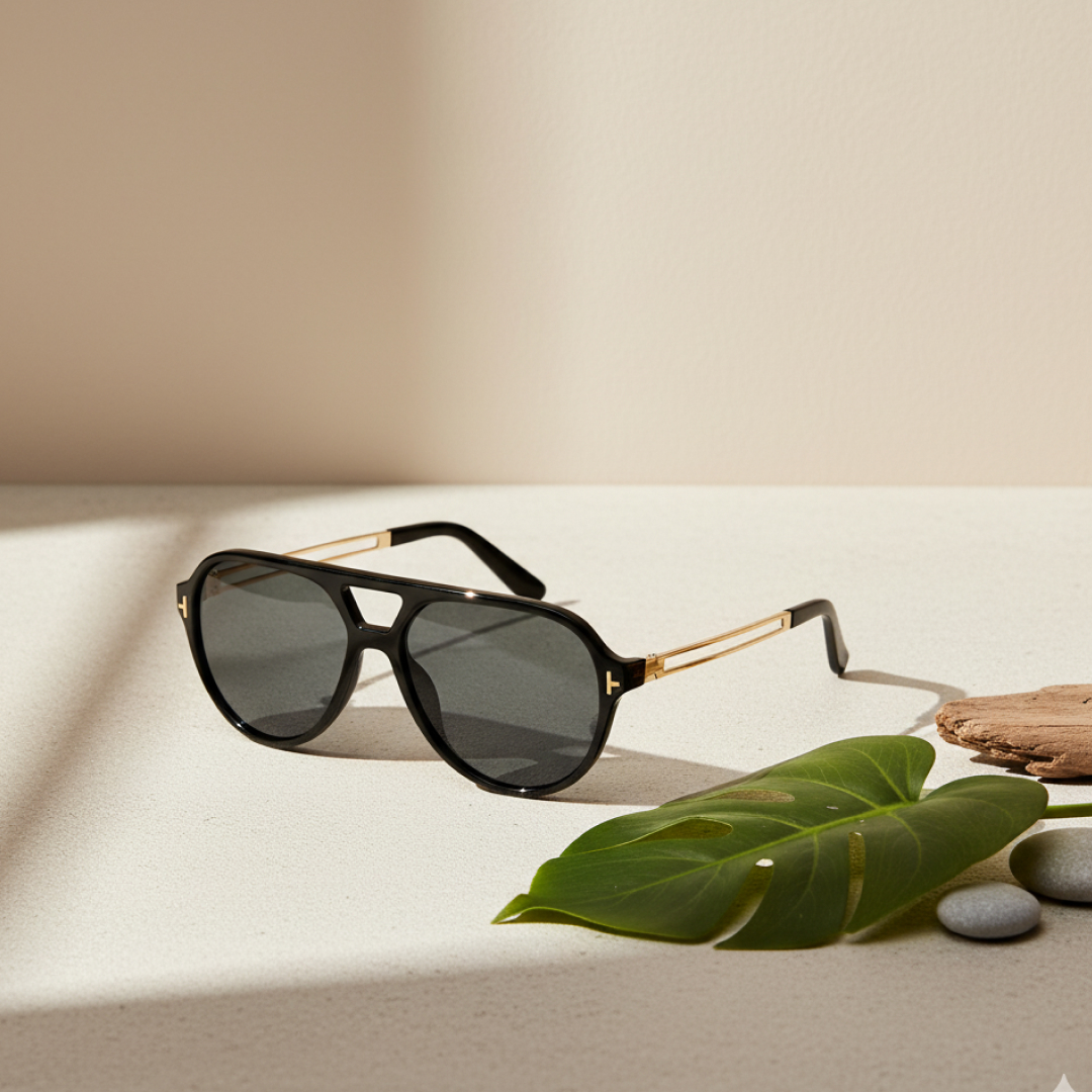 Auron-Black Aviator Sunglasses