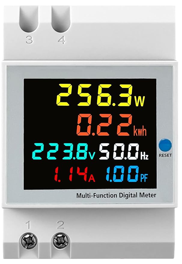 AC Energy Meter 6 in 1 with Multi-Colour Digital Display 12V-300V /100A (AC Energy Meter -Din Rail)