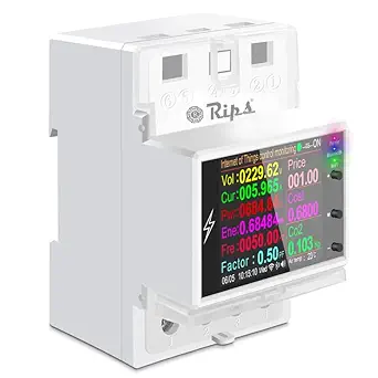 AC Smart WiFi Energy Meter-(IoT) Color LCD|HIgh/Low Volt&OverLoad Protection+Timer-Siri/Alexa-Support-V-A-W-Kwh-Cost-Hz-PF-Temperature-Humidity-Timer (100A Din Rail)