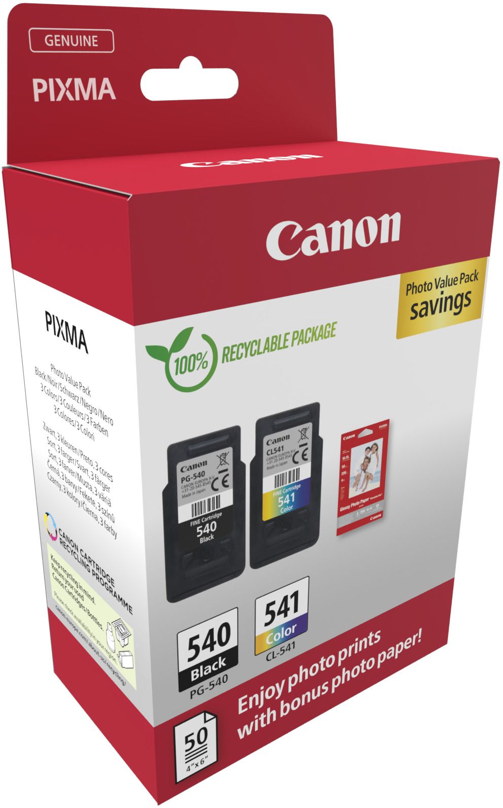 Pack 2 Cartouches Dencre Canon Pg 540Cl 541 Photo Value Pack Noir Couleurs 50X Papiers Photo